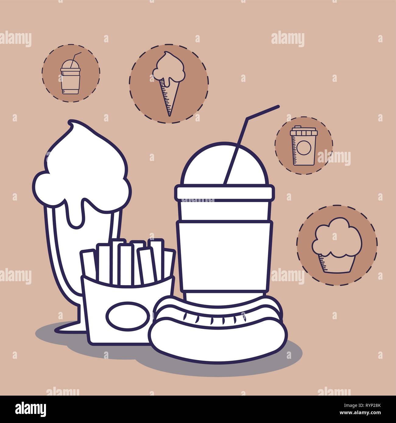 delicious ice cream with set food character vector illustration design ...