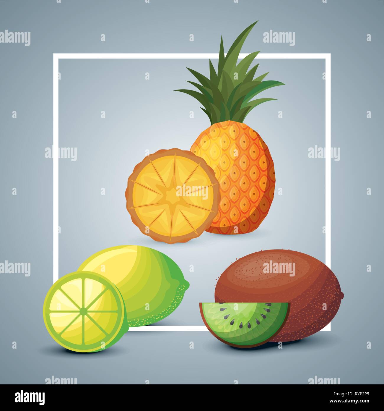 fresh pineapple with lemon and kiwi vector illustration design Stock ...