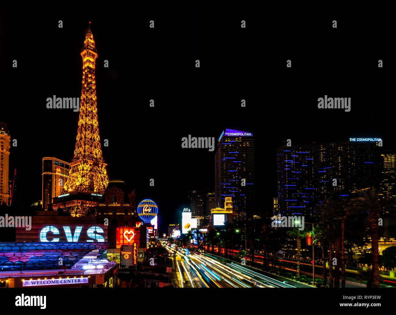 Strip View at Night, Las Vegas, Nevada, USA, October 2018 Stock Photo
