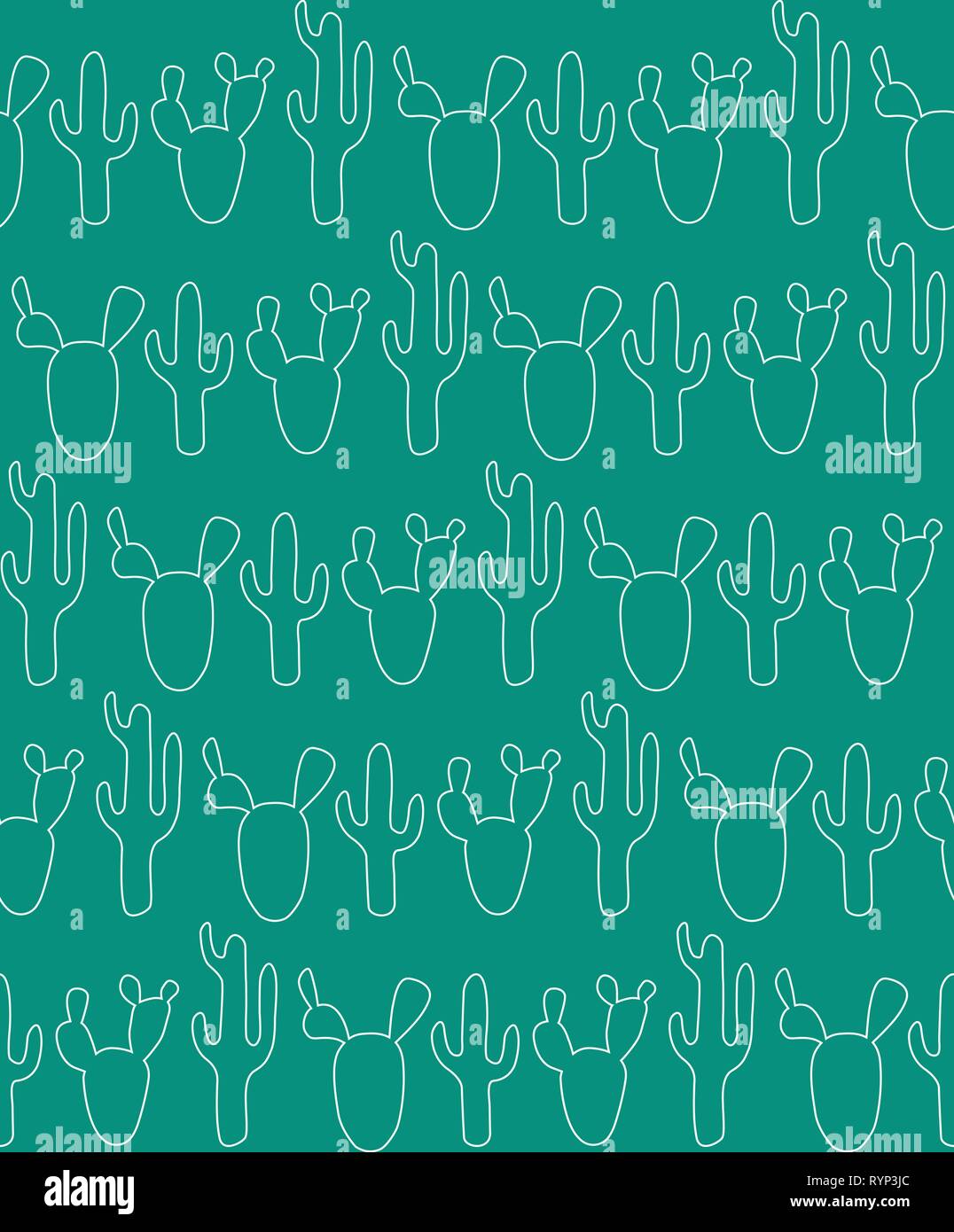 Seamless pattern with cactus on hte green background. Stock Vector