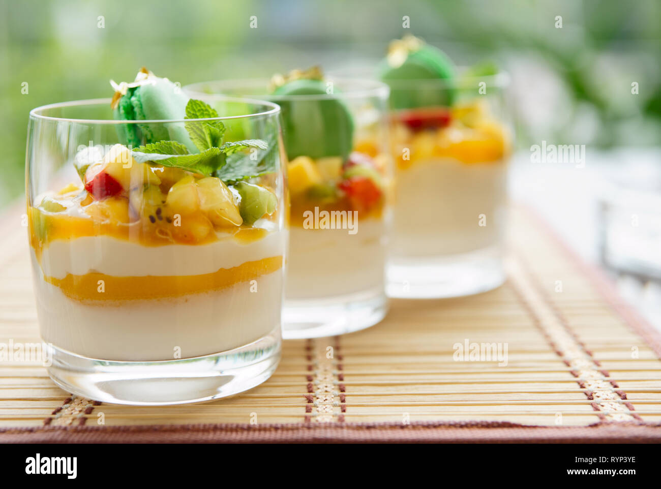 Three fruit cocktails in a summer restaurant lounge Stock Photo Alamy