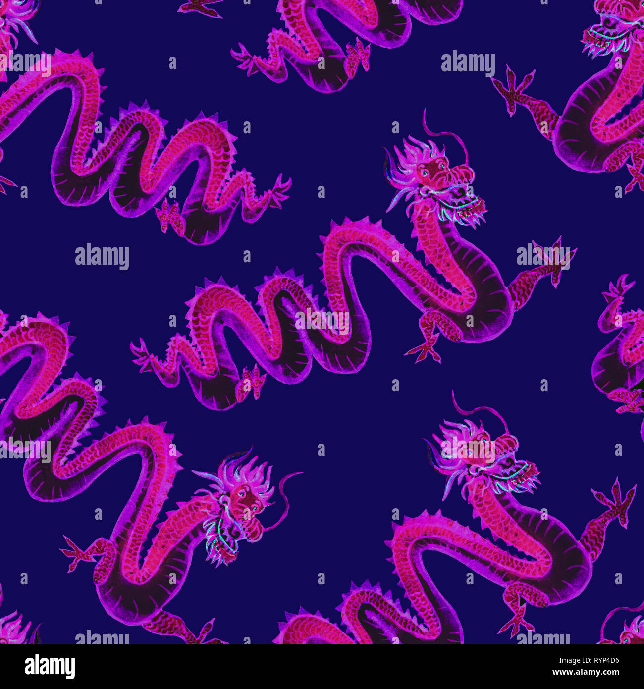 Chinese long purple dragon on dark blue background, symbol of luck in