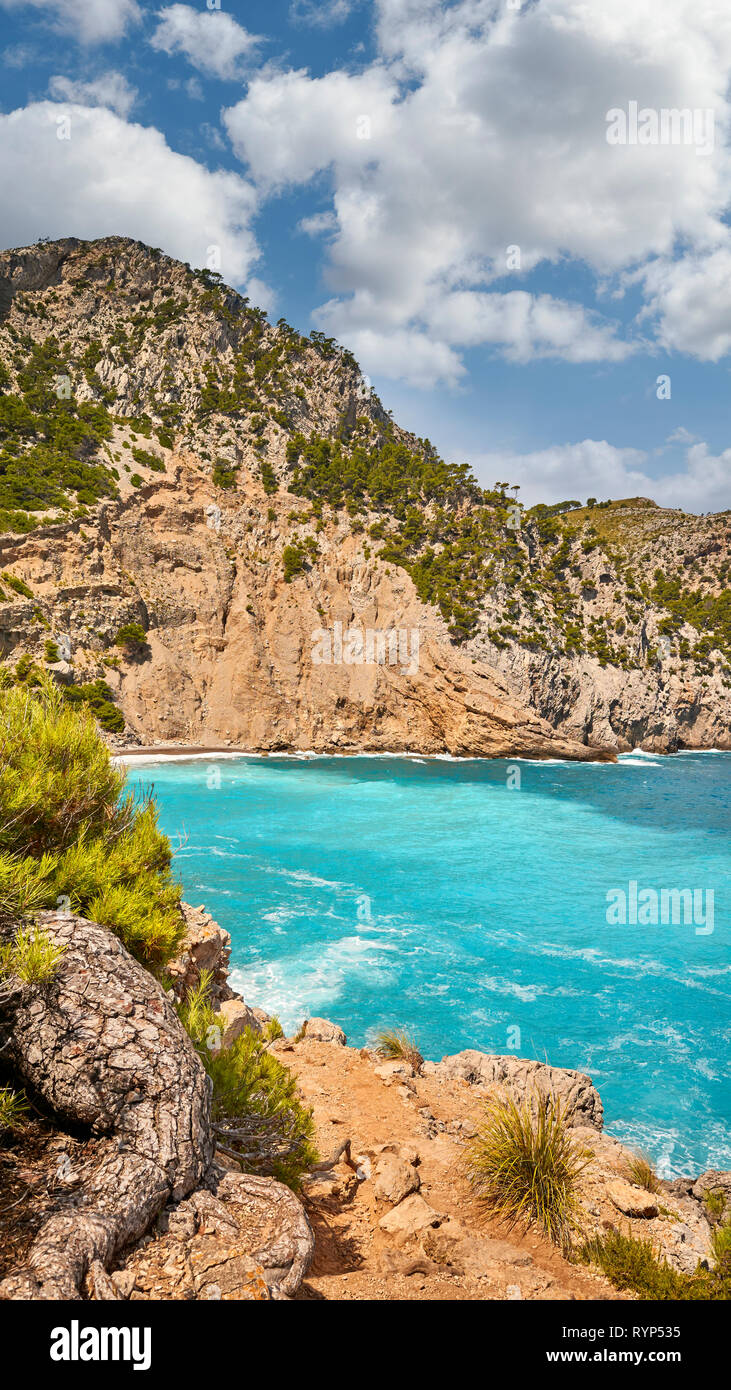 Scenic path to the Coll Baix beach on Mallorca, Spain. Stock Photo