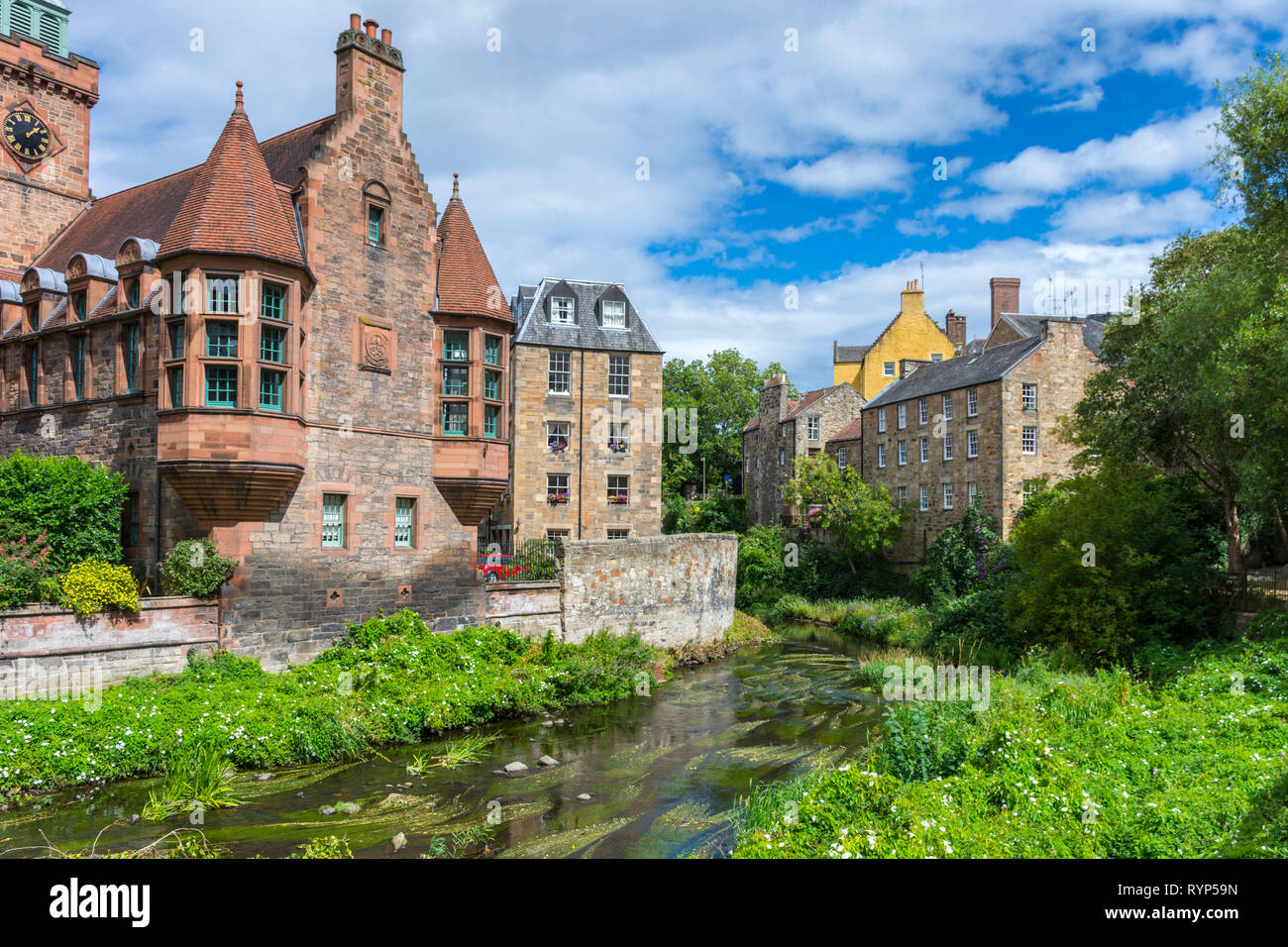 Historic buildings by the Water of Leith, Dean Village, Edinburgh, Scotland, UK Stock Photo