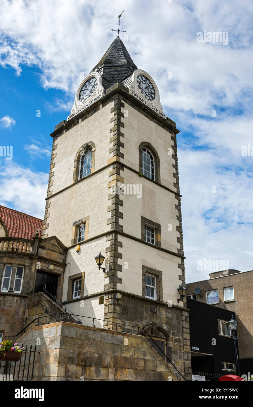 The Tollbooth Tower with the Jubilee Clock, South Queensferry, Edinburgh, Scotland, UK Stock Photo