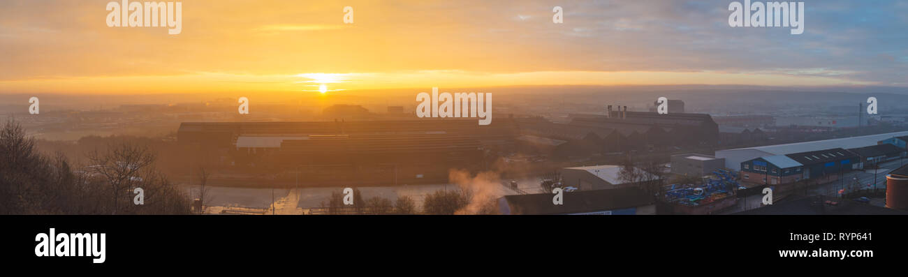 A panorama of Sheffield Sunrise on Christmas Day Stock Photo