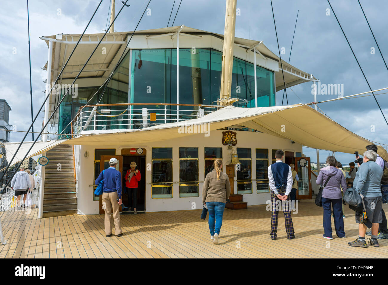 The verandah deck on the Royal Yacht Britannia, Port of Leith, Edinburgh, Scotland, UK Stock Photo