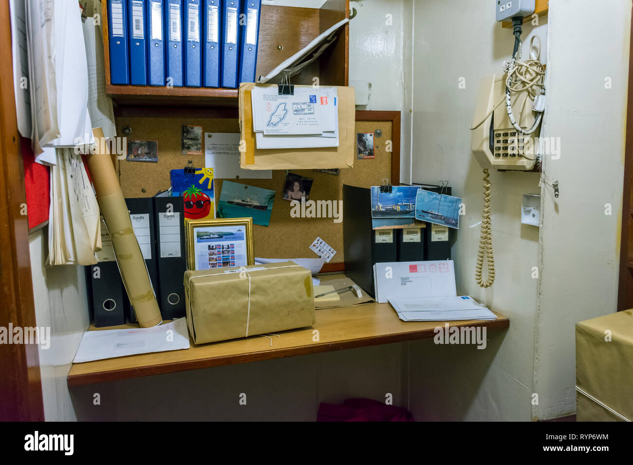 The Mail Room, Royal Yacht Britannia, Port of Leith, Edinburgh, Scotland, UK Stock Photo