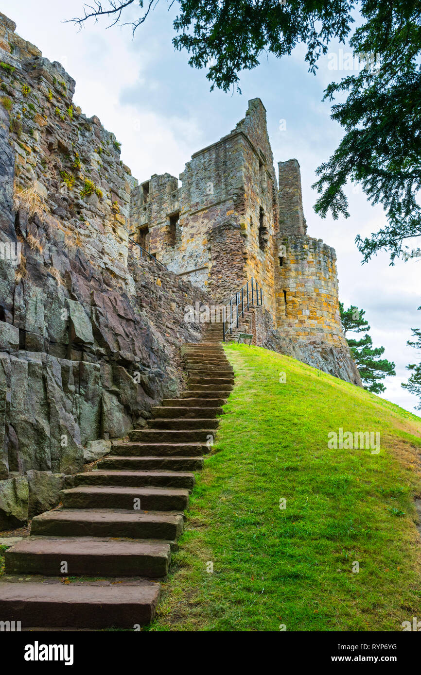Steps leading to the Ruthven Lodging at Dirleton Castle, near North Berwick, East Lothian, Scotland, UK Stock Photo