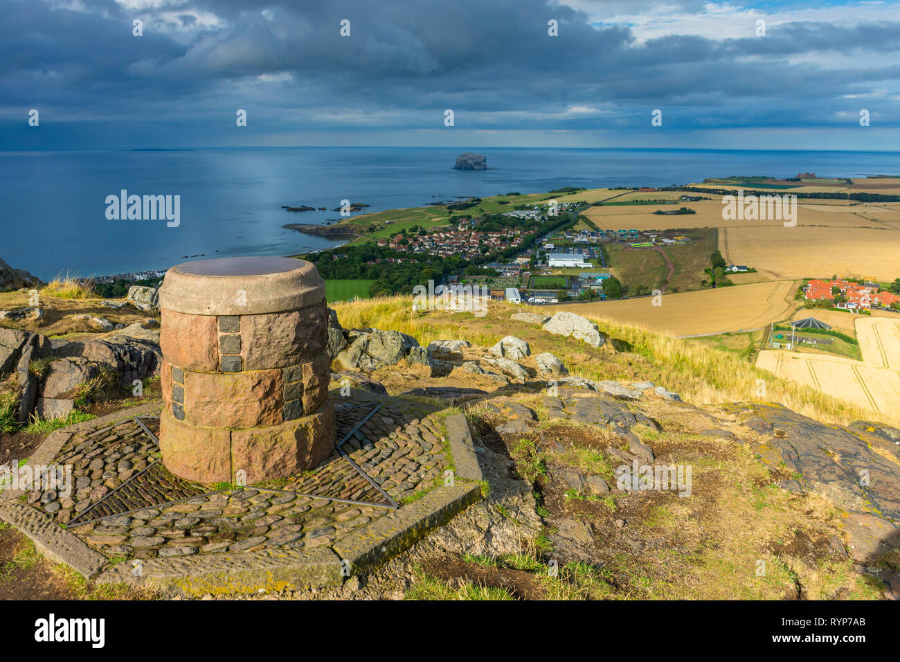 The toposcope (viewpoint indicator) on the summit of North Berwick Law, East Lothian, Scotland, UK Stock Photo