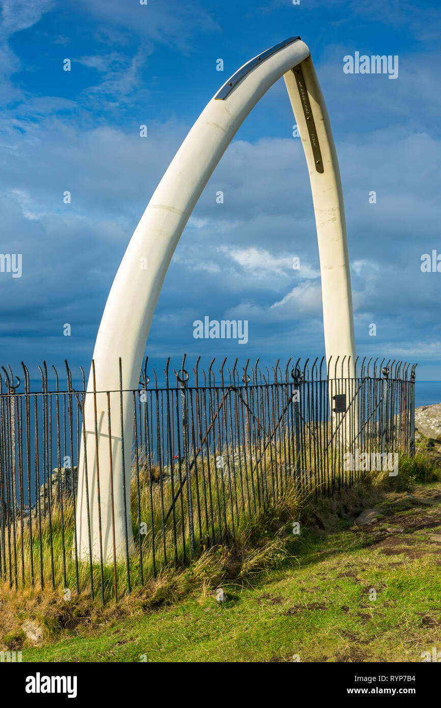 The replica whale bones on the summit of North Berwick Law, East Lothian, Scotland, UK Stock Photo