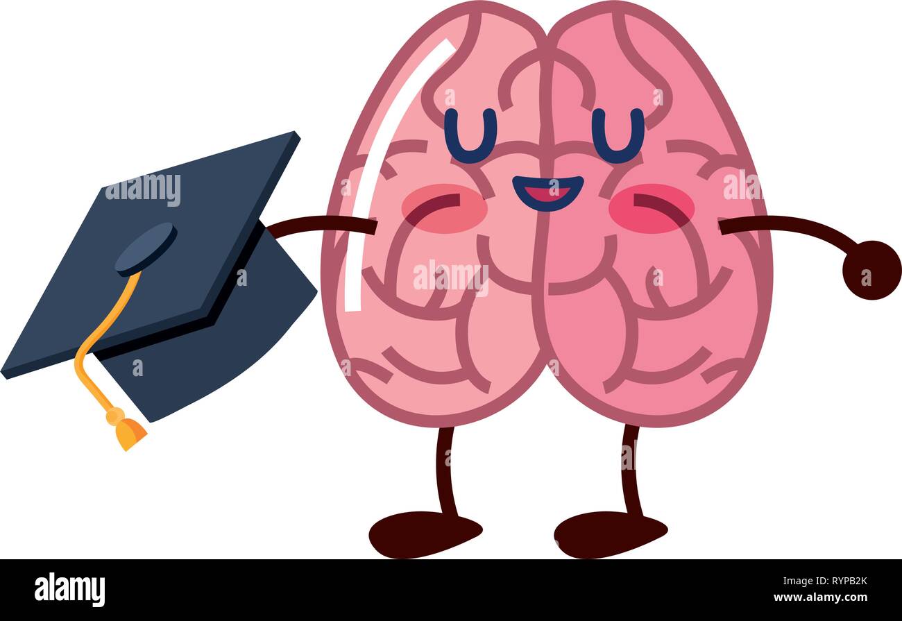 brain cartoon education graduation hat vector illustration Stock Vector ...