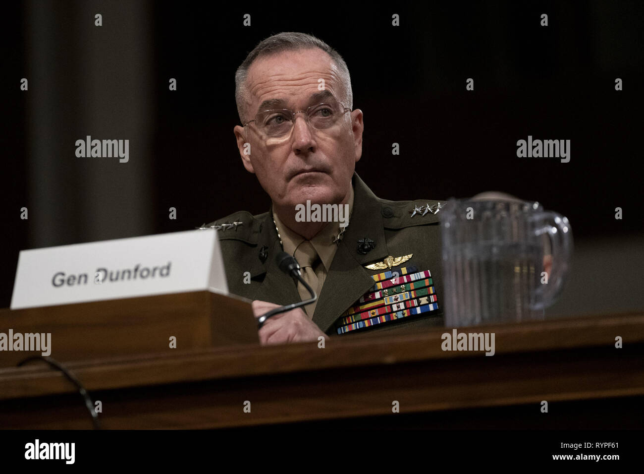 Washington, District of Columbia, USA. 14th Mar, 2019. General JOSEPH F. DUNFORD, Jr., USMC, Chairman Of The Joint Chiefs Of Staff, testifies before the Senate Armed Services Committee Hearing: Department of Defense Budget Posture Credit: Douglas Christian/ZUMA Wire/Alamy Live News Stock Photo