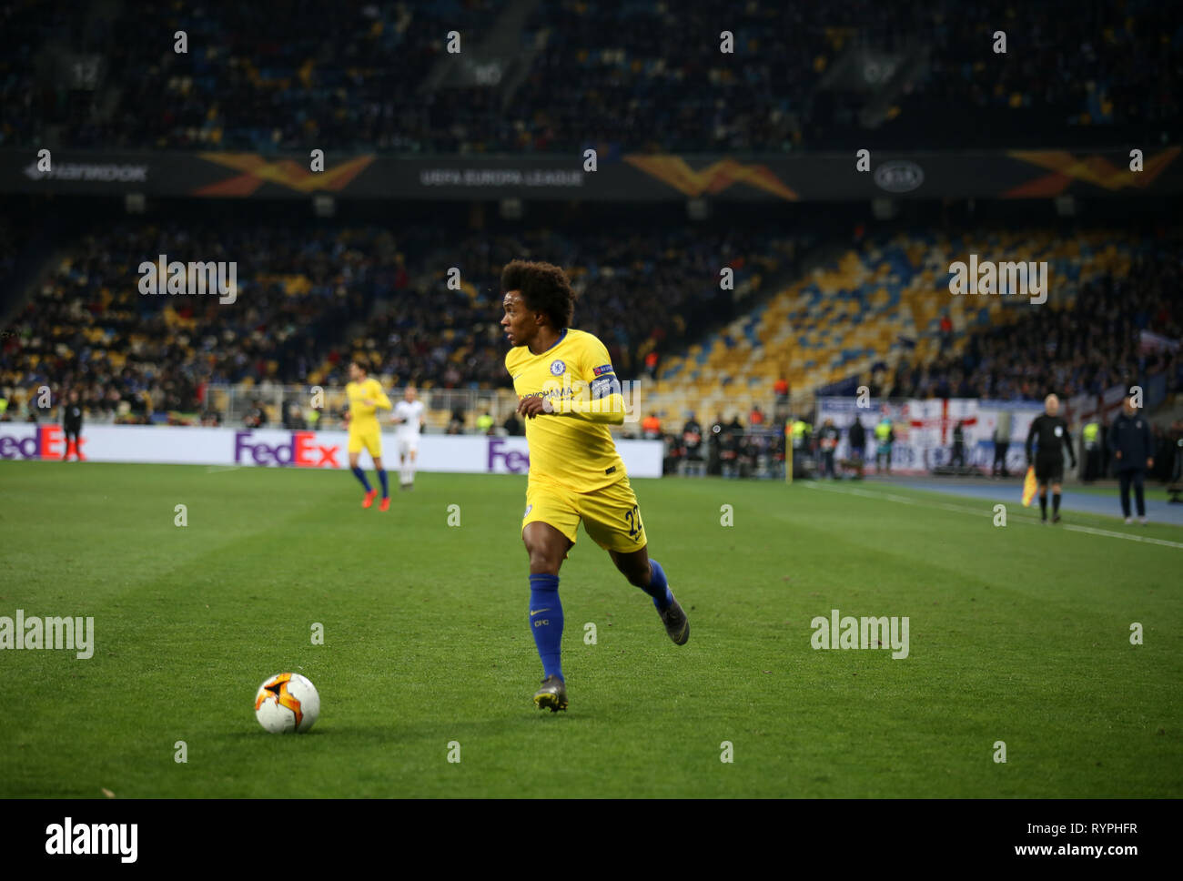 Willian (Willian Borges da Silva) in action during the UEFA Europa League football match between Dynamo Kyiv and Chelsea. Final score: Dynamo Kyiv 0 - 5 Chelsea Stock Photo
