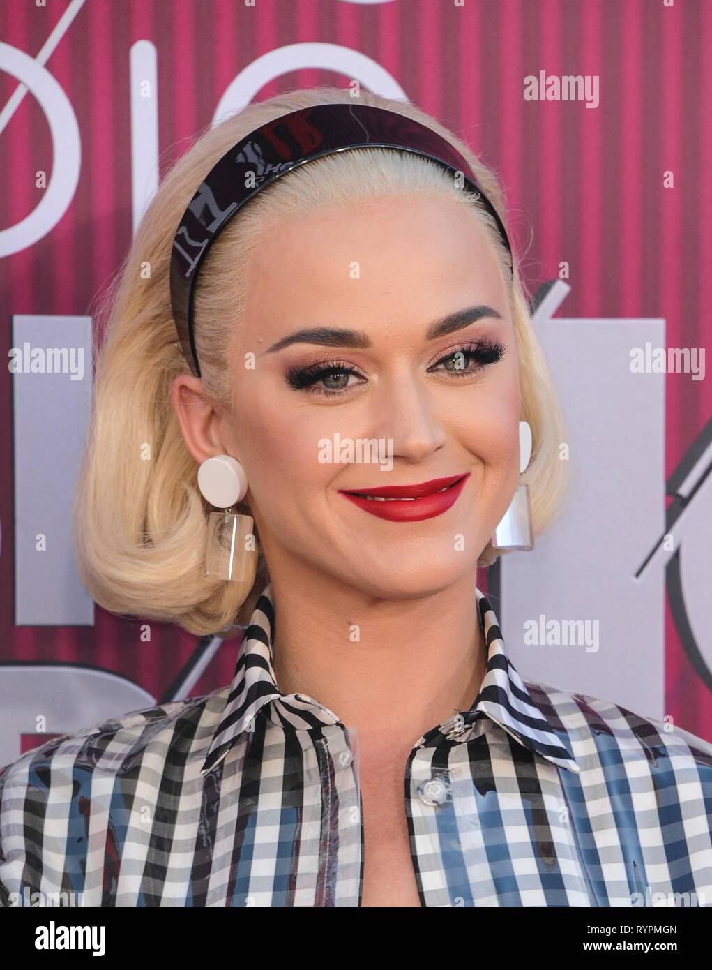 Katy Perry at arrivals for 2019 iHeartRadio Music Awards, Microsoft Theater, Los Angeles, CA March 14, 2019. Photo By: Elizabeth Goodenough/Everett Collection Stock Photo