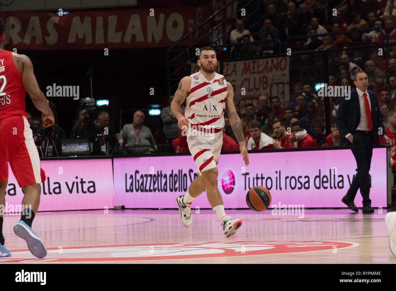 Milan, Italy. 14th Mar, 2019. Mike James, #2 of AX Armani Exchange Olimpia  Milano during the 2018/2019 Turkish Airlines EuroLeague Regular Season  Round 26 game between AX Armani Exchange Olimpia Milano and