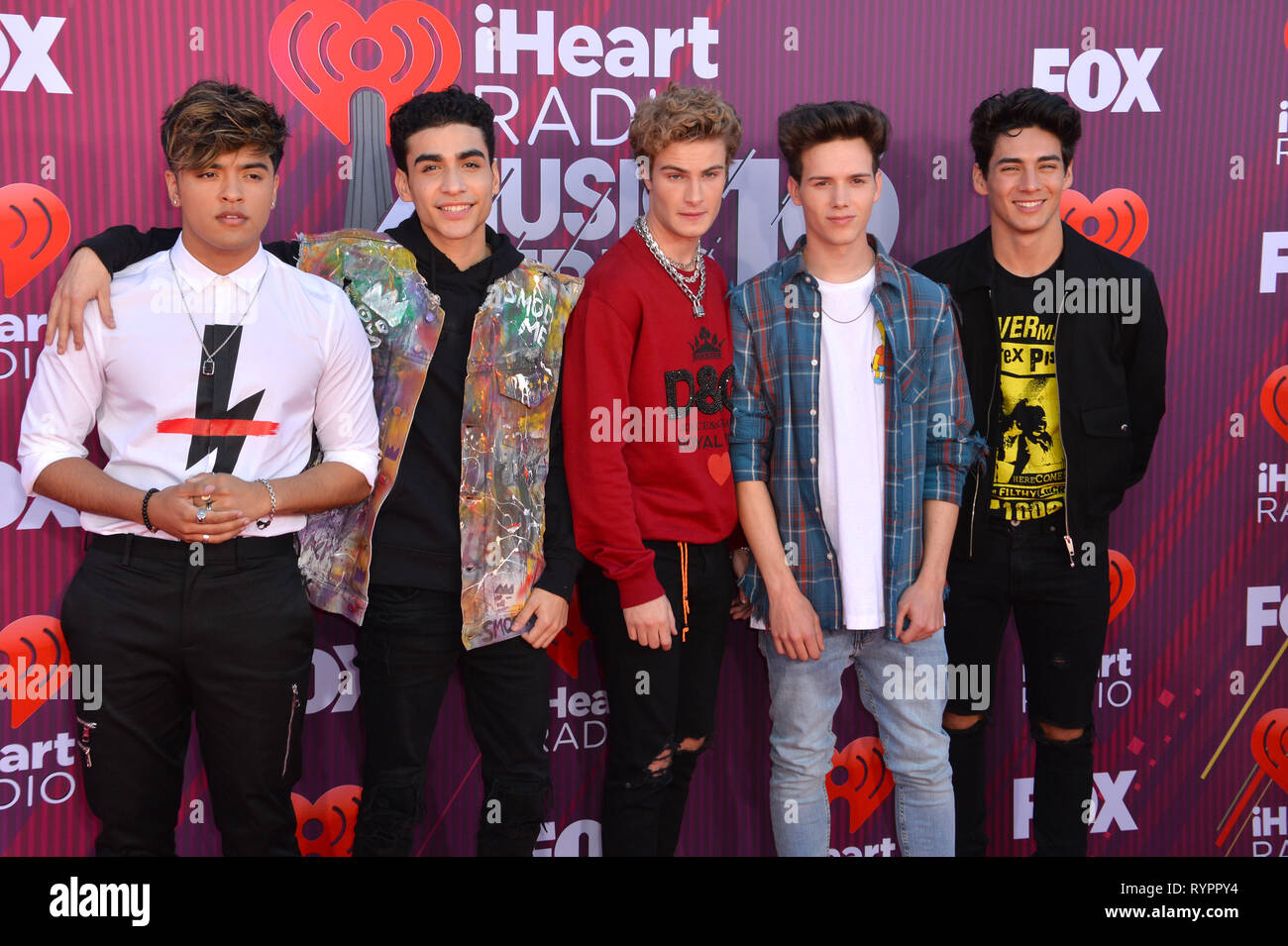 Los Angeles, USA. 14th Mar, 2019. LOS ANGELES, CA. March 14, 2019: In Real Life, Sergio Calderon, Drew Ramos, Brady Tutton, Michael Conor & Chance Perez at the 2019 iHeartRadio Music Awards at the Microsoft Theatre. Picture Credit: Paul Smith/Alamy Live News Stock Photo