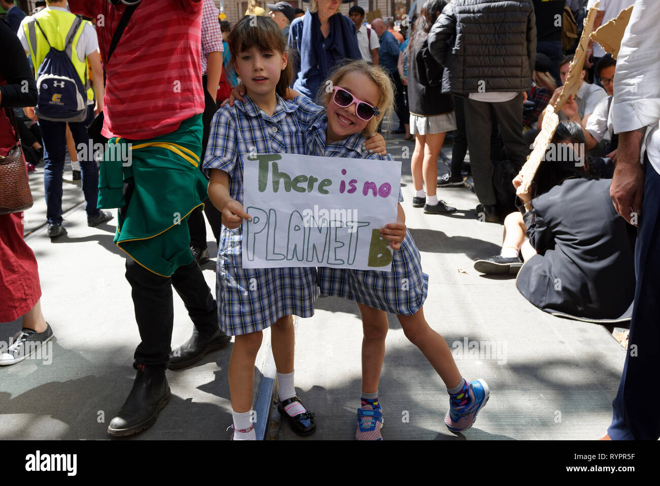Melbourne, Australia. 15th March, 2019. Thousands of school students in Melbourne take part in the School Strike for Climate protest today as part of a national and global movement by students for greater urgency from politicians in tackling Climate Change which they see as the greatest threat to their future. Credit: Steven Sklifas/Alamy Live News Stock Photo