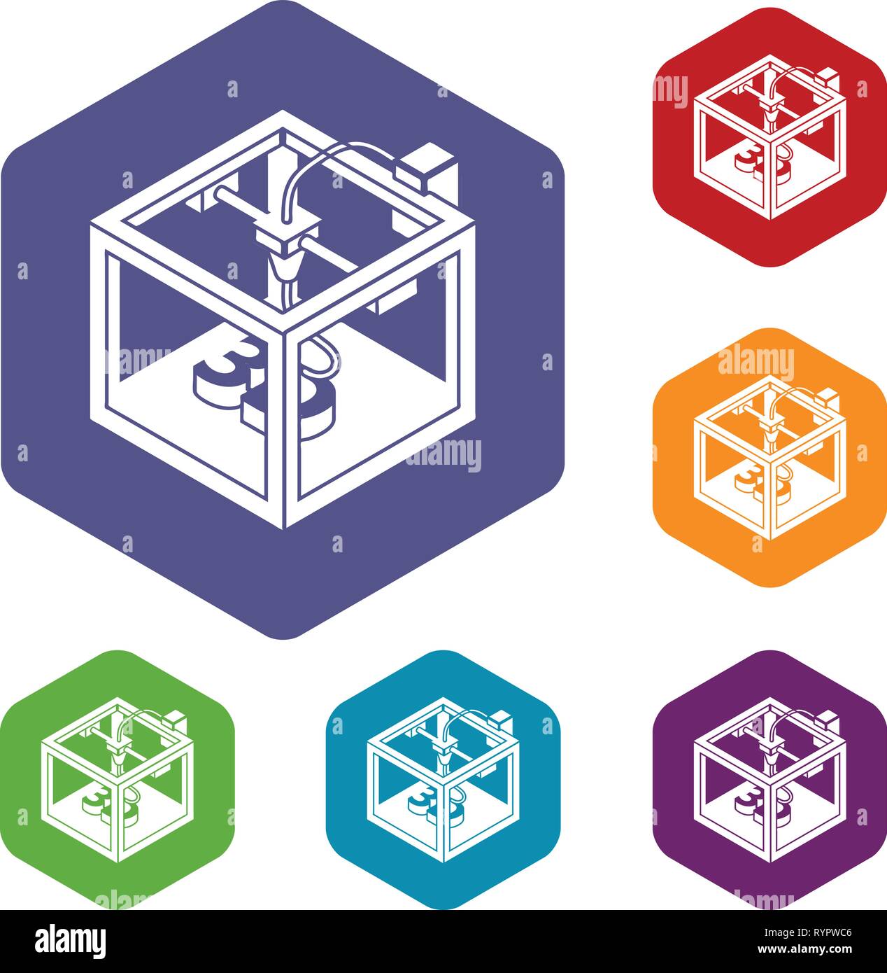 Three d printer icons vector hexahedron Stock Vector
