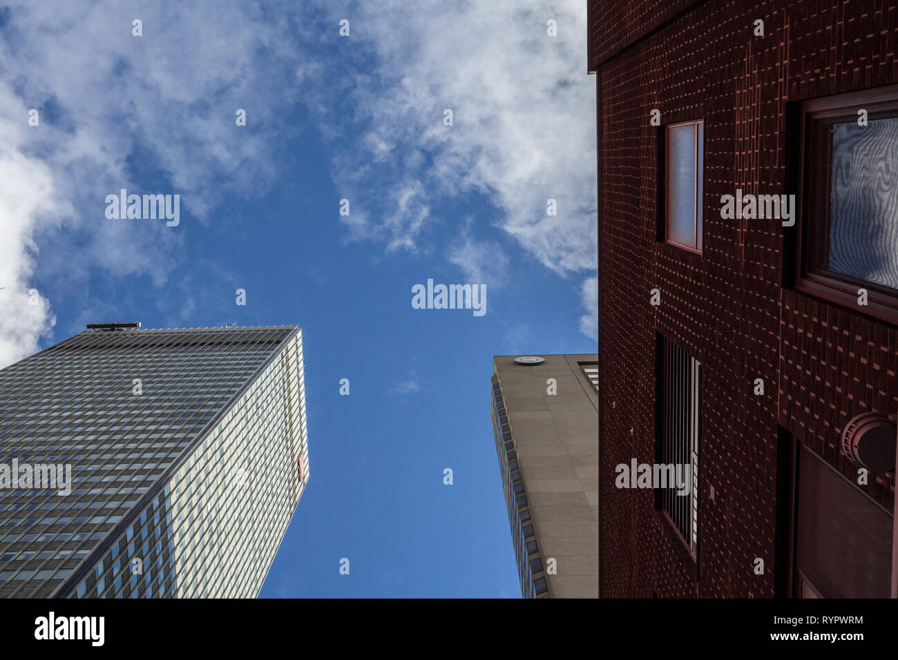 MONTREAL, CANADA - NOVEMBER 7, 2018: Business skyscrapers, the Tour CIBC Tower & Sheraton hotel in the dowtown of Montreal, Quebec taken in the  busin Stock Photo