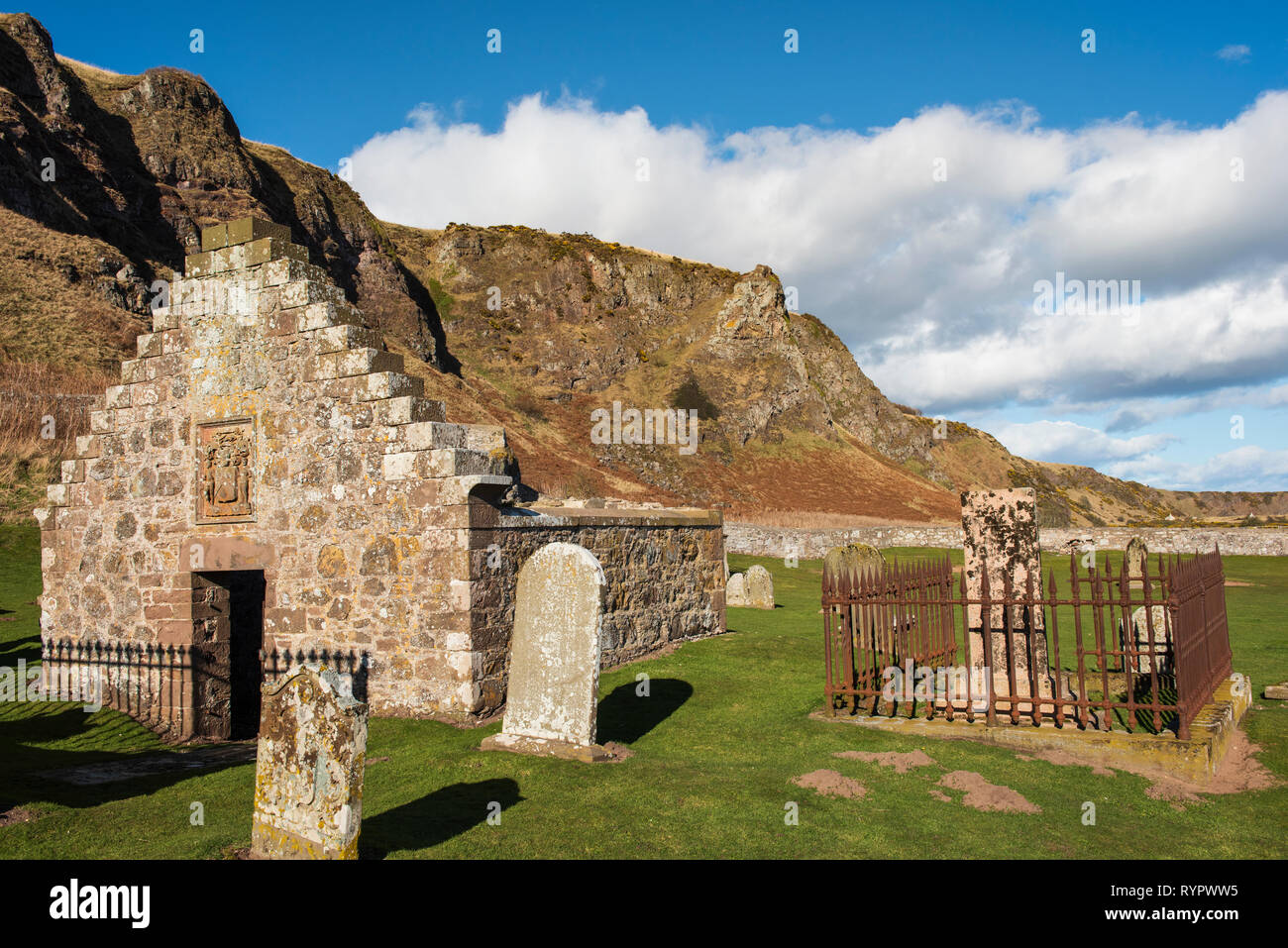 Nether Kirkyard at St Cyrus National Nature Reserve, Aberdeenshire,  Scotland. Stock Photo