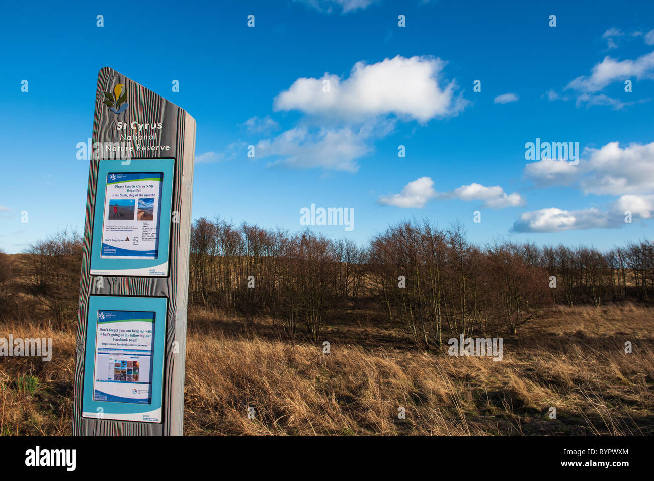St Cyrus National Nature Reserve sign post, Aberdeenshire, Scotland