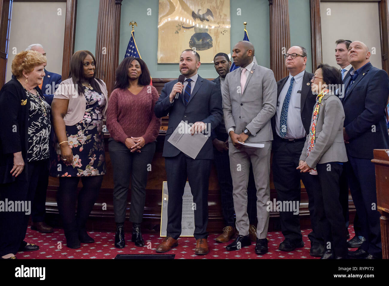 New York, United States. 13th Mar, 2019. Former NYPD Assistant Chief Juanita Holmes, head of Patrol Borough Queens North since 2016 and one of the highest ranking African-American women in the agency, was honored by the New York City Council. She became the first African-American woman to ever to have a borough command in the NYPD. Credit: Erik McGregor/Pacific Press/Alamy Live News Stock Photo