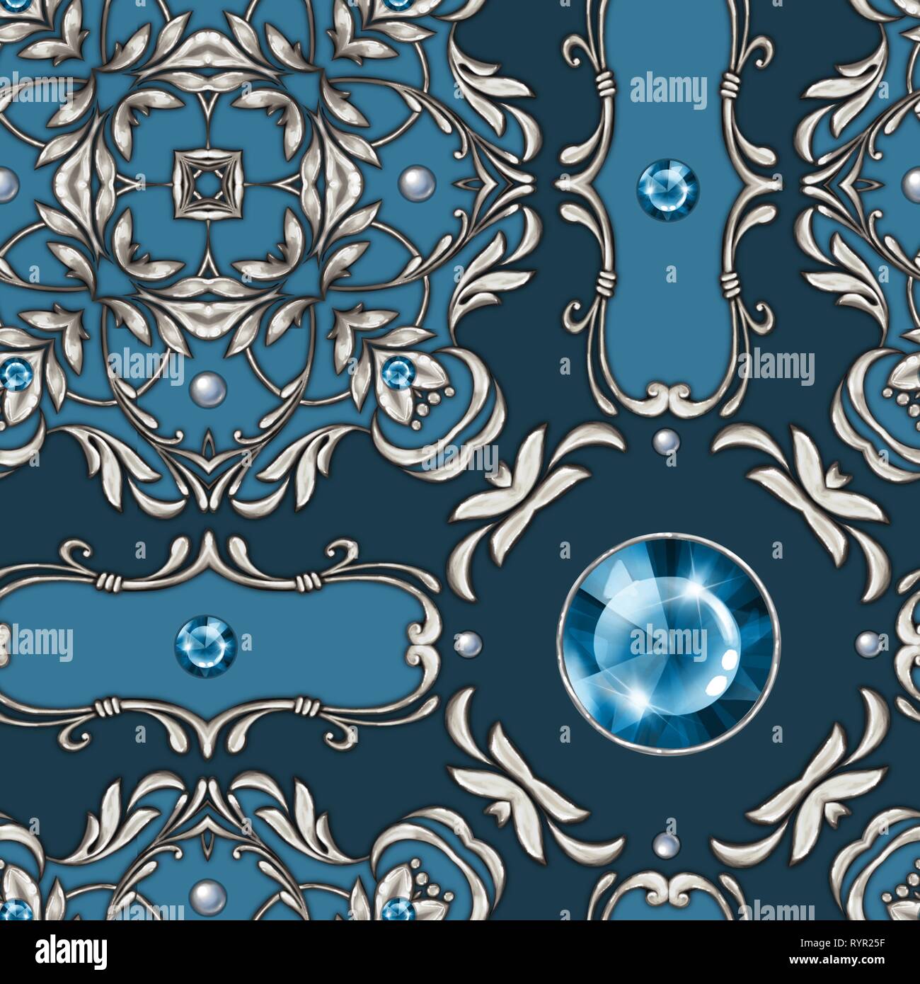 Seamless baroque pattern with gems Stock Photo Alamy