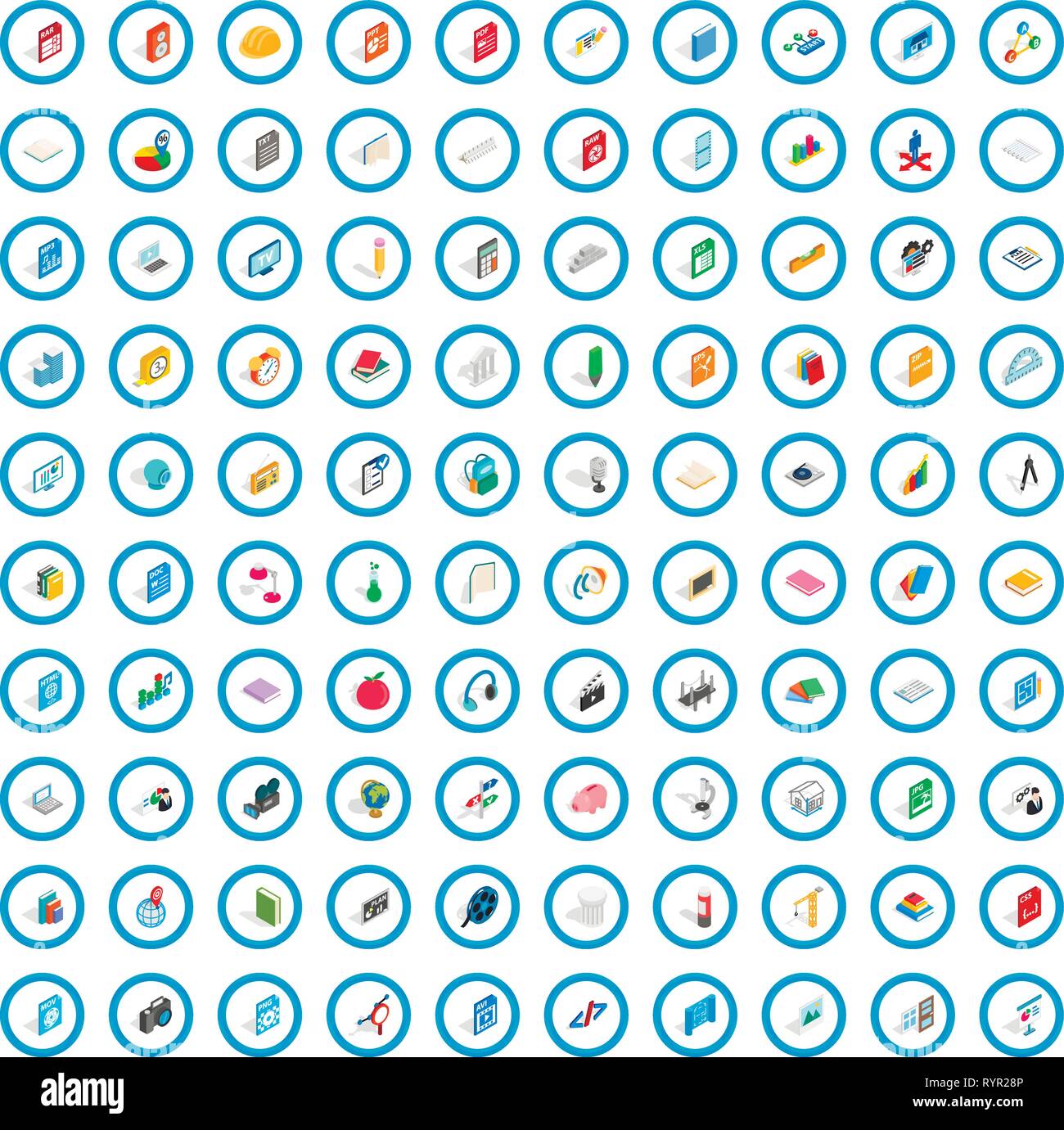 100 graphic design icons set, isometric 3d style Stock Vector