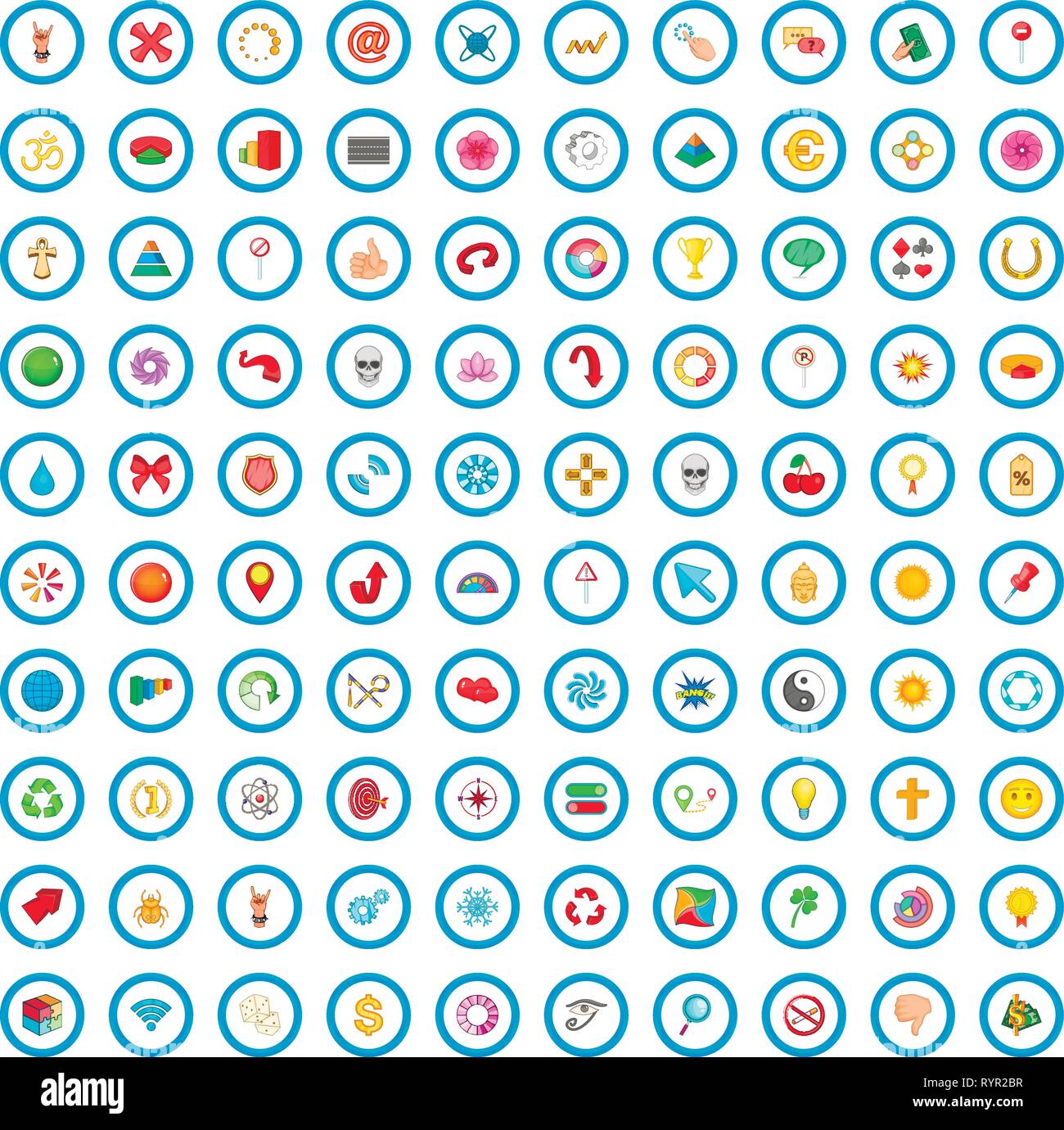 100 graphic elements icons set, cartoon style Stock Vector