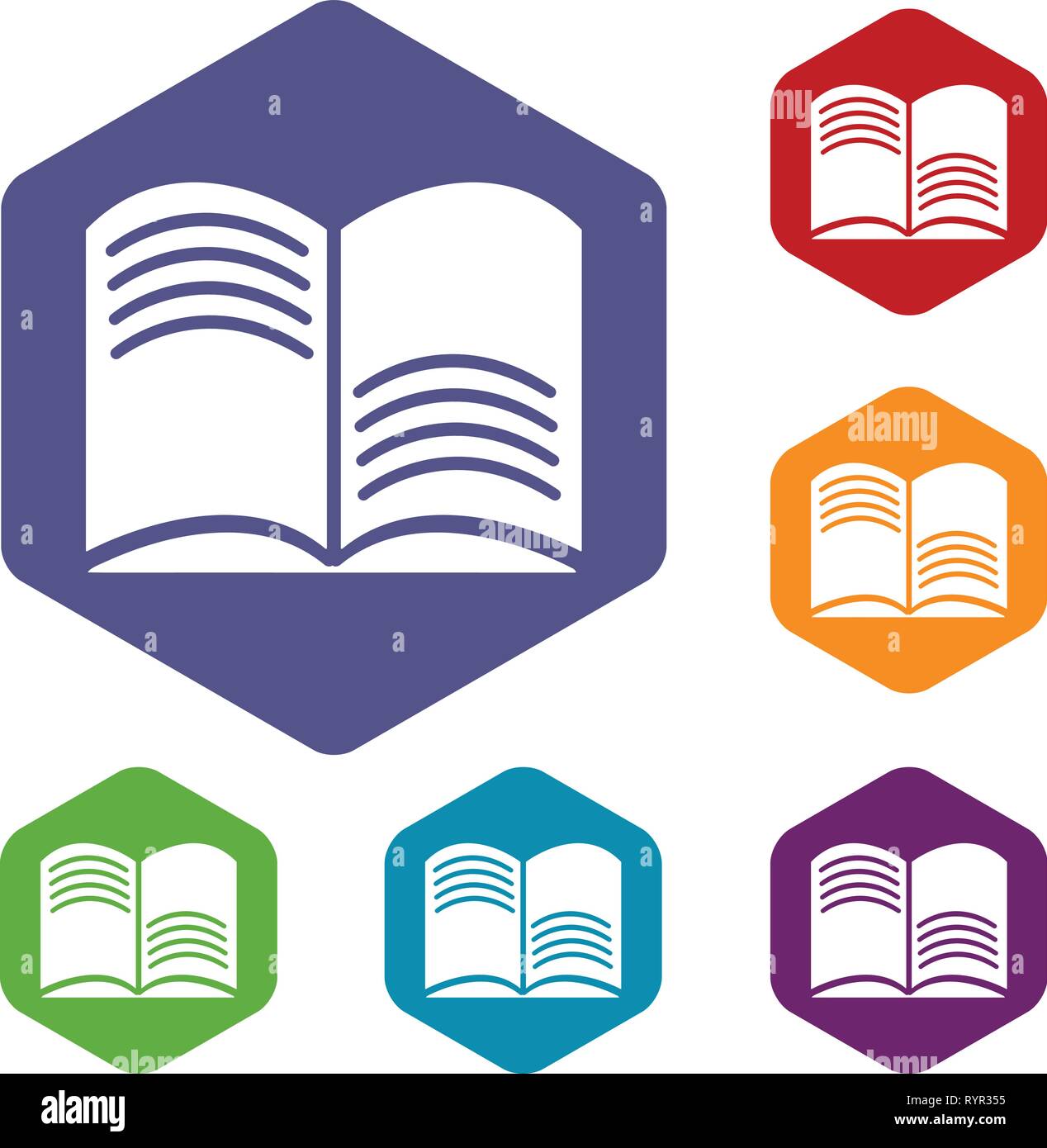 Old open magic book icons vector hexahedron Stock Vector