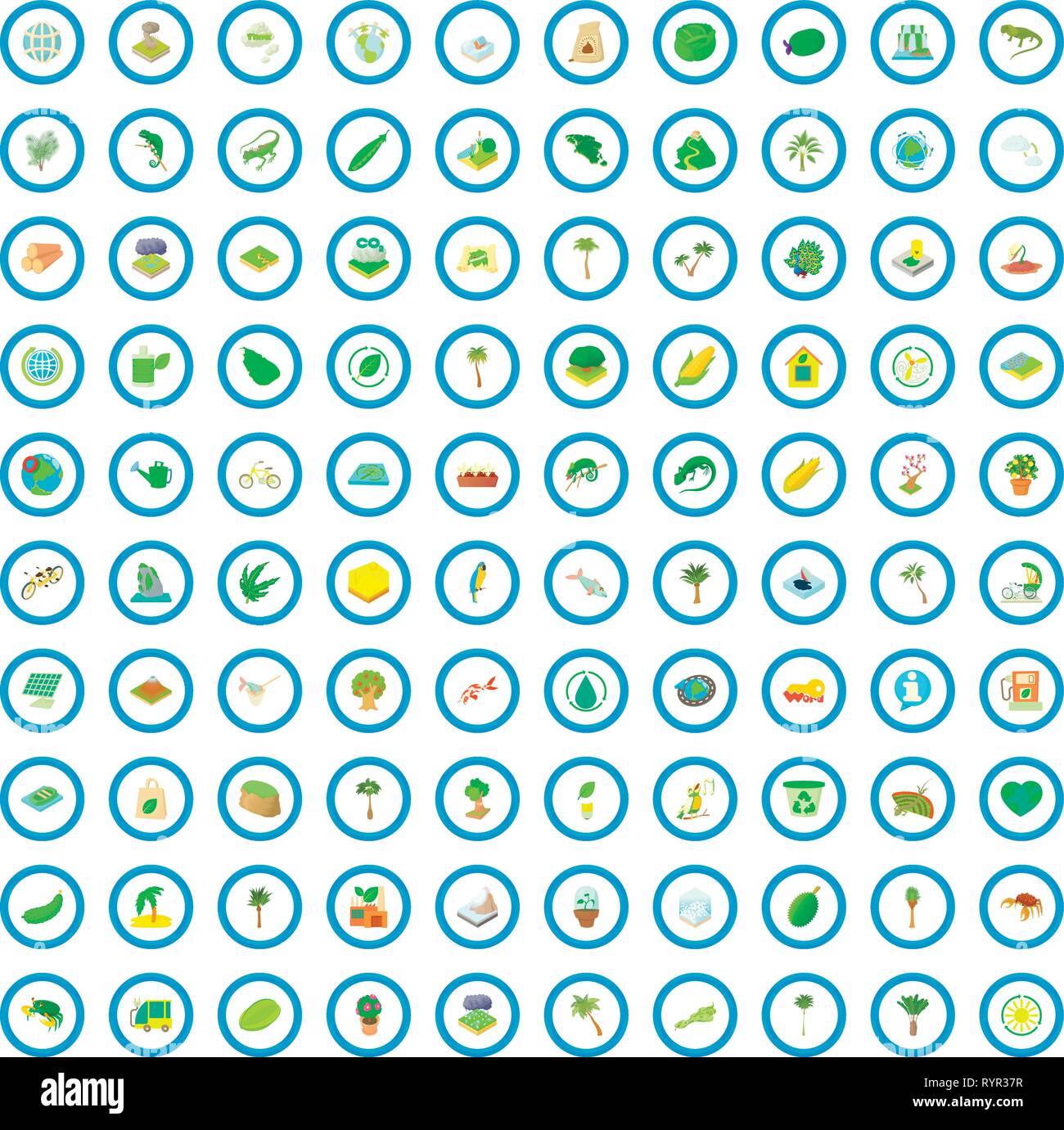 100 green and ecology icons set, cartoon style Stock Vector Image & Art ...