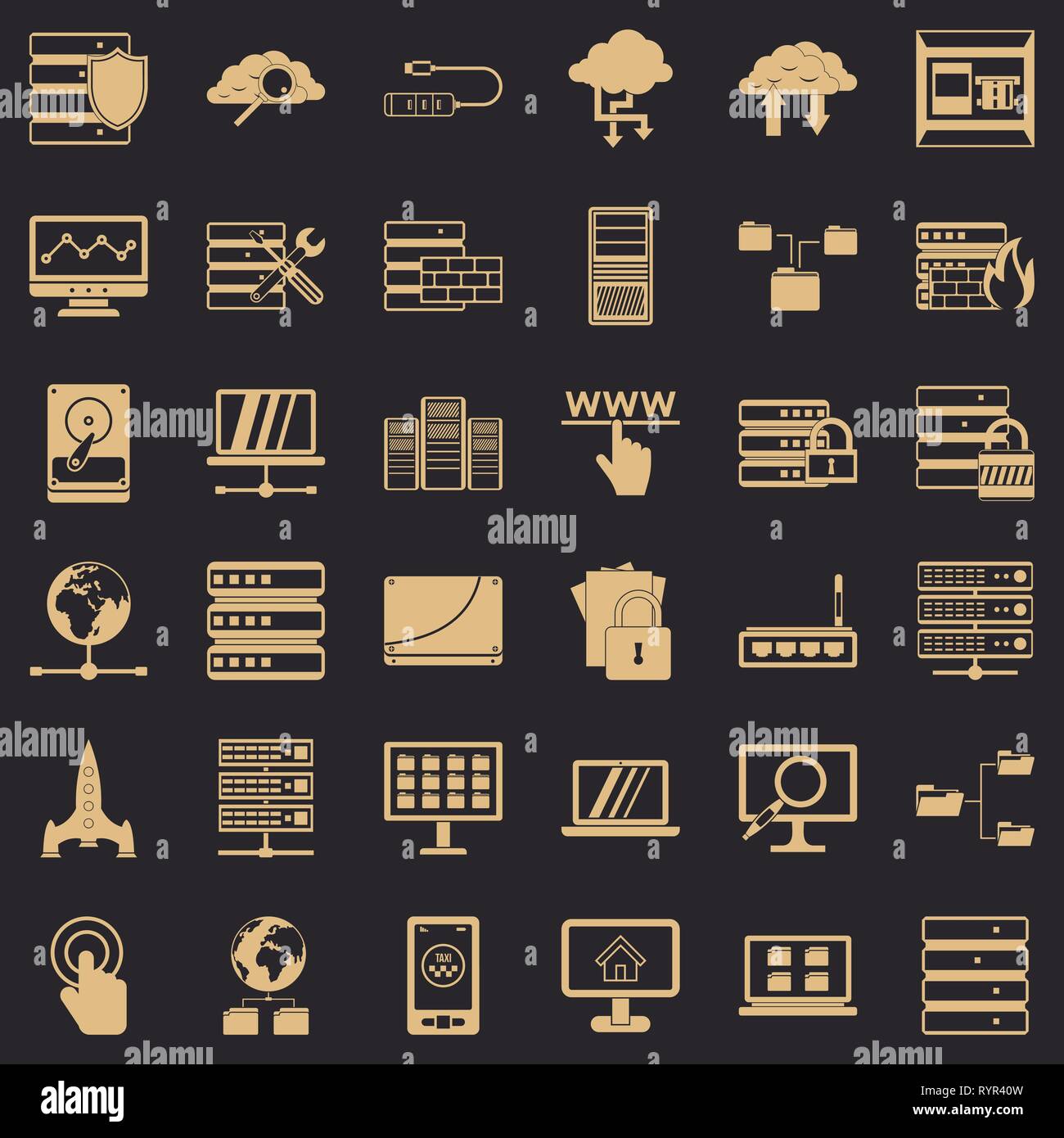 Database icons set, simple style Stock Vector