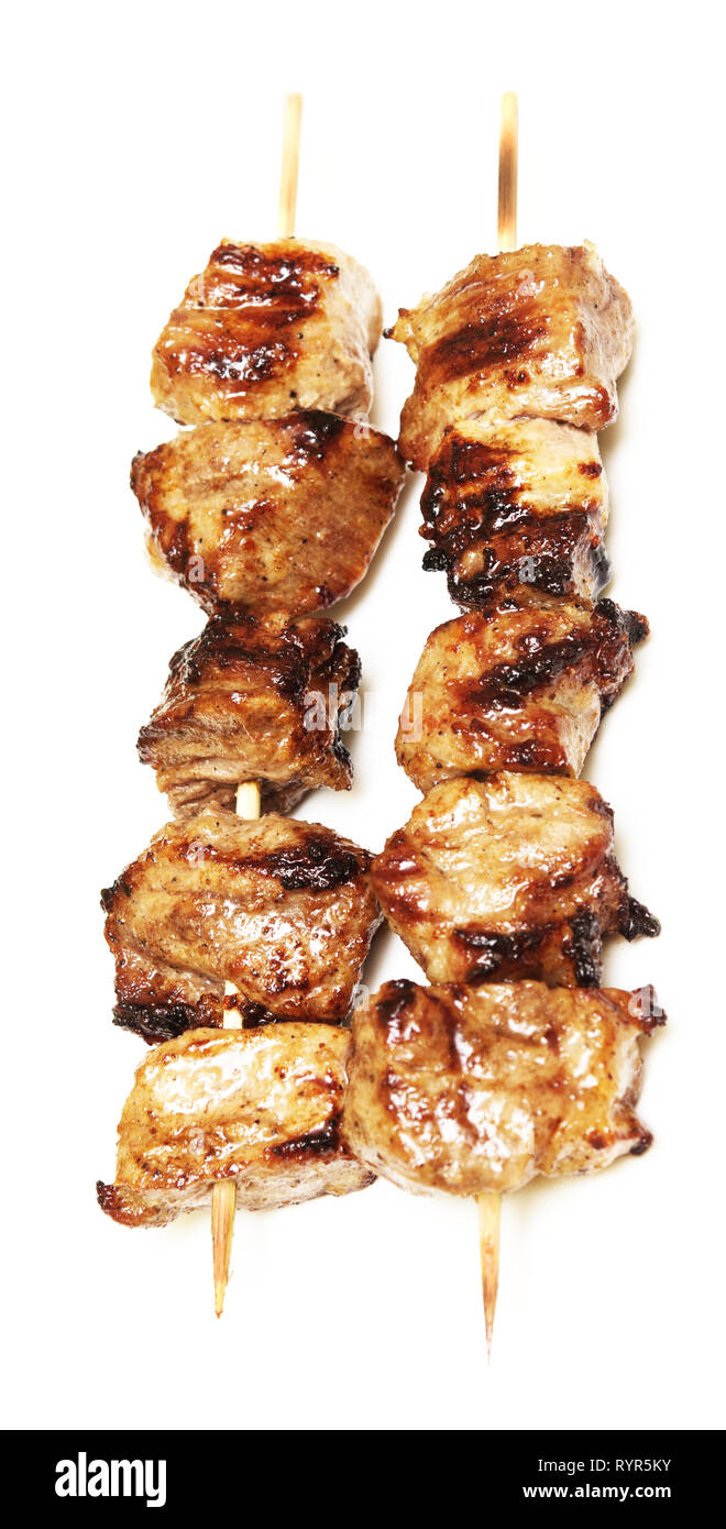 Pork kebabs isolated on white background Stock Photo Alamy