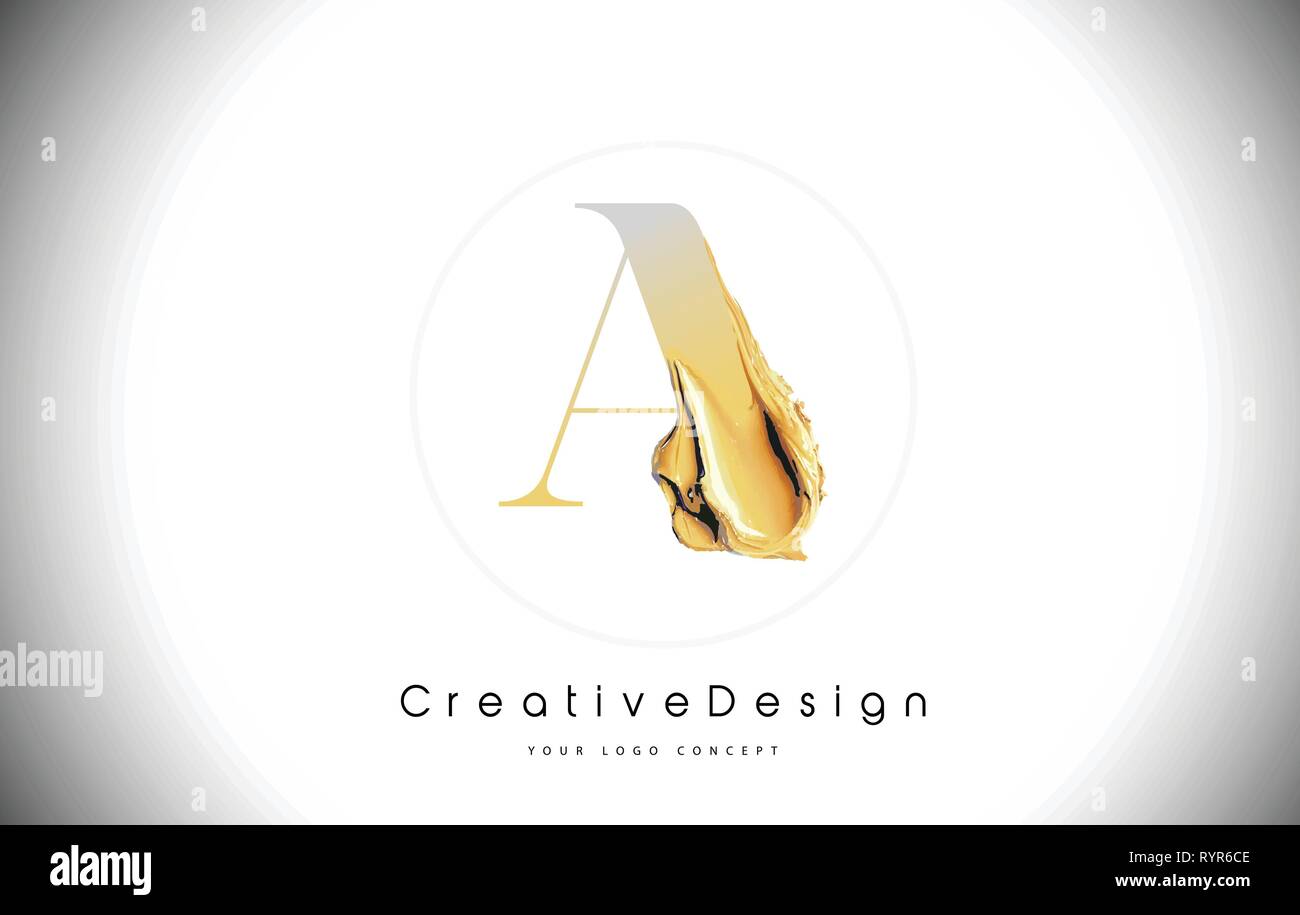 A Golden Letter Design Brush Paint Stroke. Gold Yellow a Letter Logo ...
