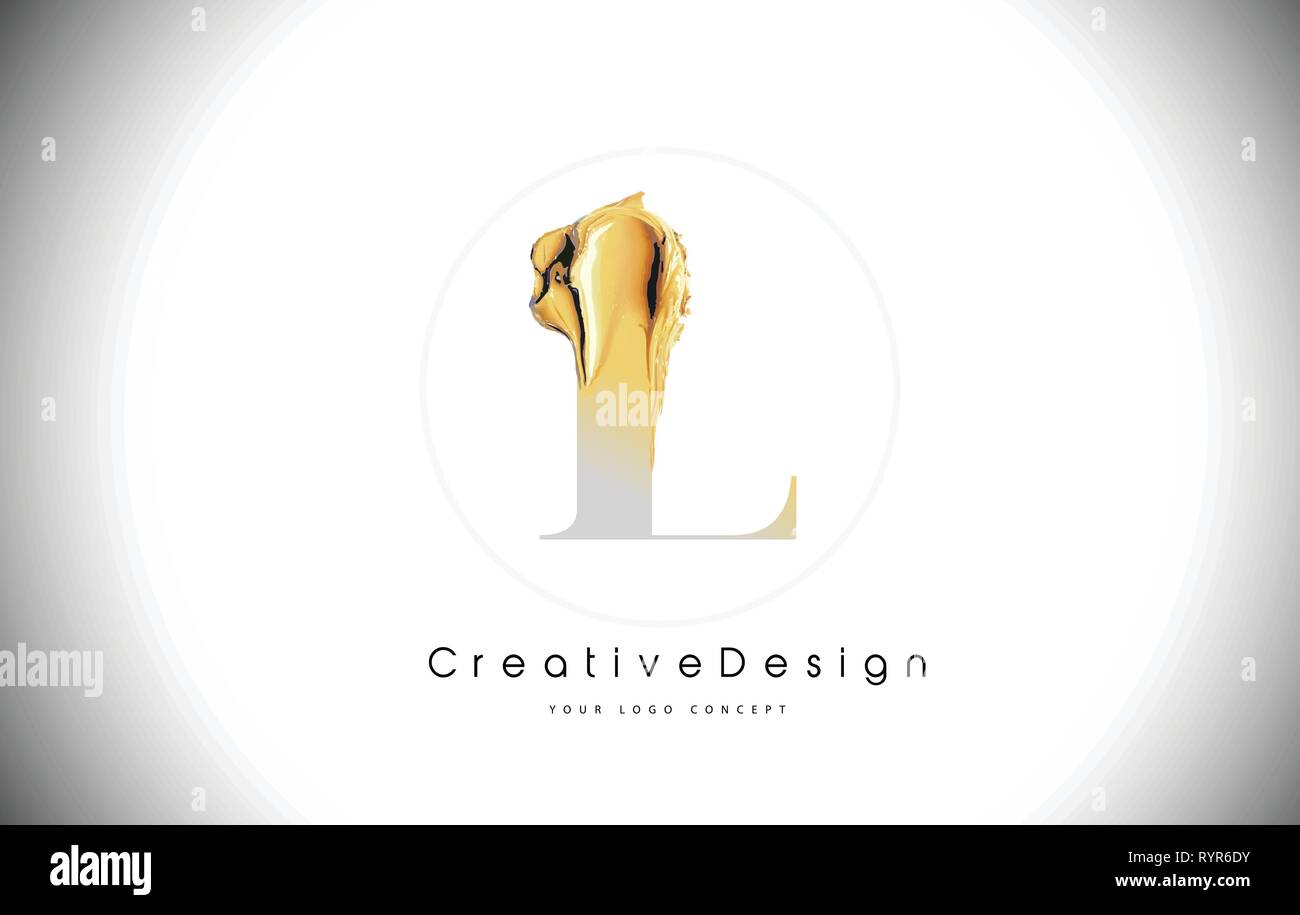 L Golden Letter Design Brush Paint Stroke. Gold Yellow l Letter Logo ...