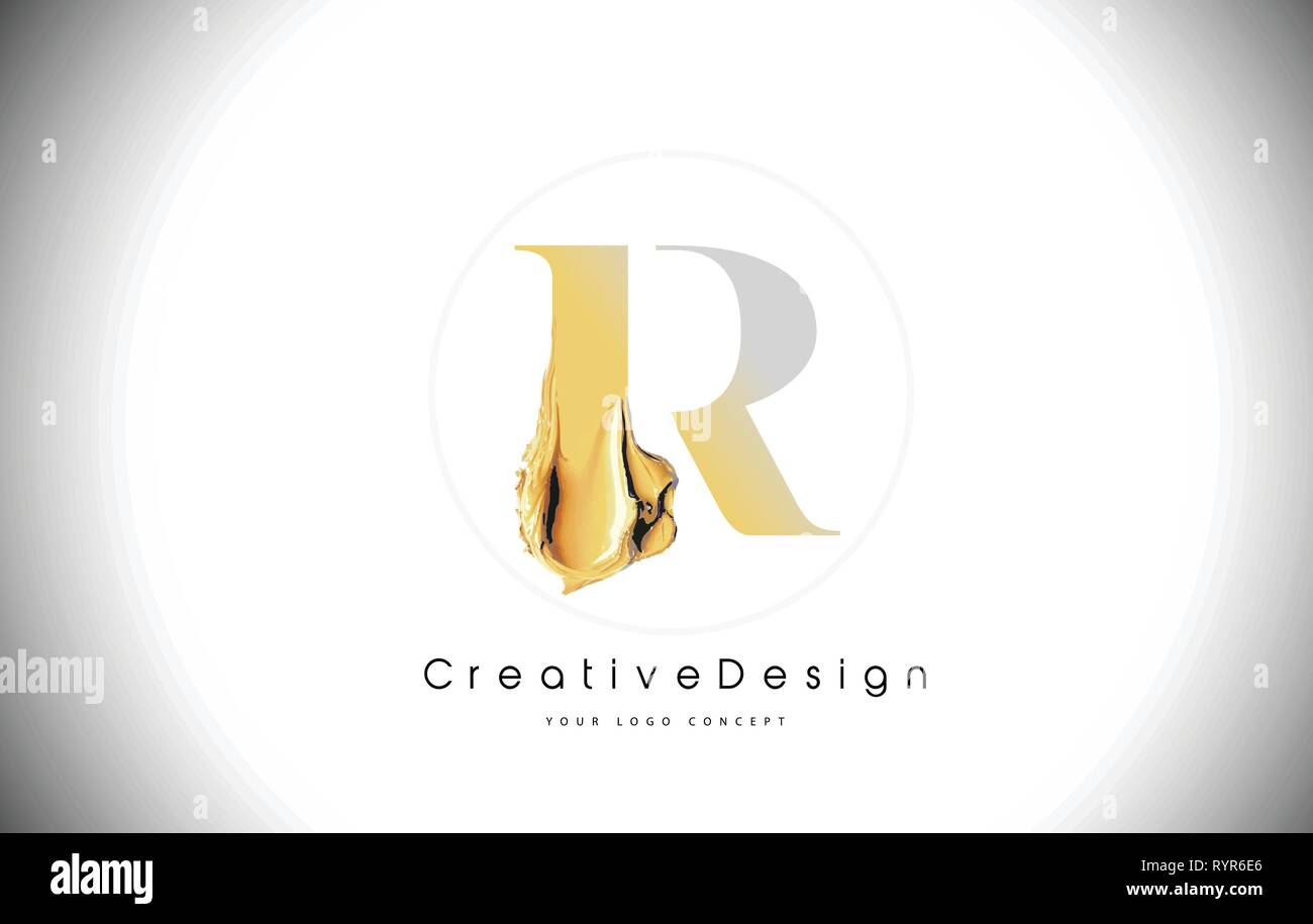 R Golden Letter Design Brush Paint Stroke. Gold Yellow r Letter Logo ...