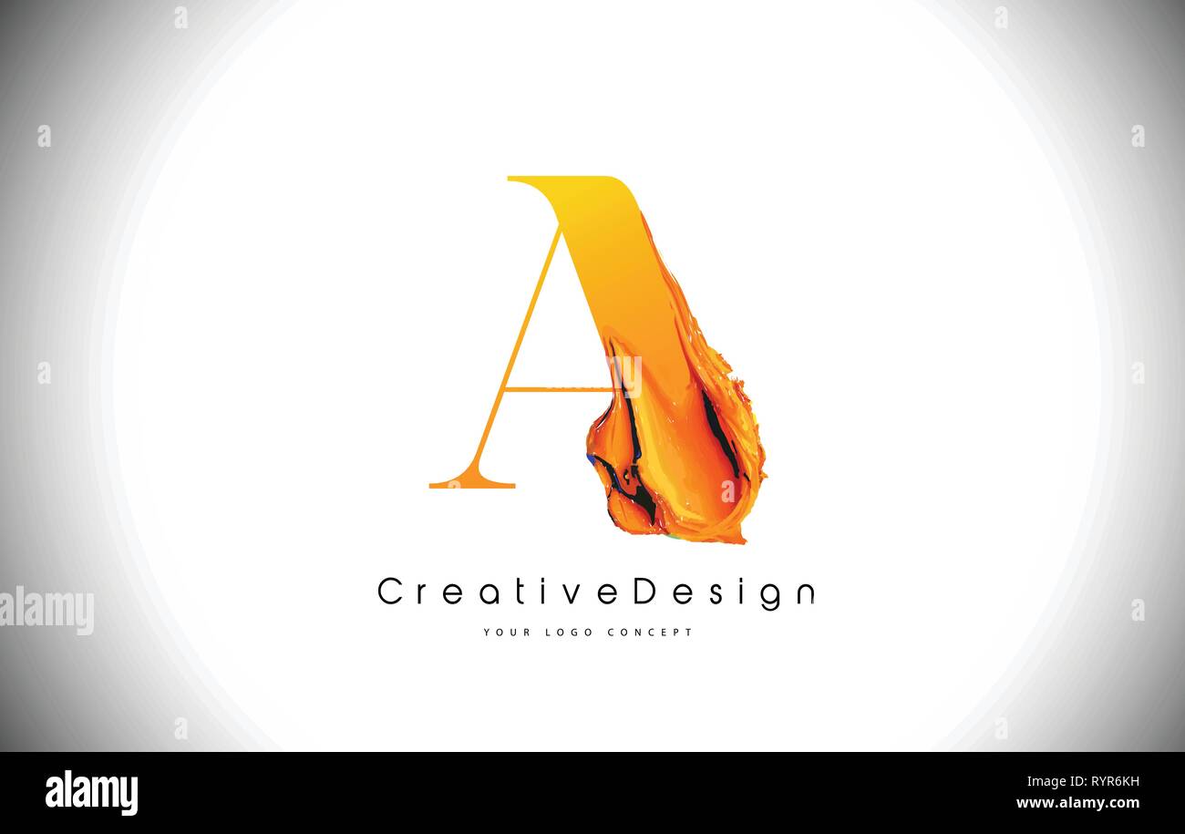 A Orange Letter Design Brush Paint Stroke. Gold Yellow a Letter Logo ...