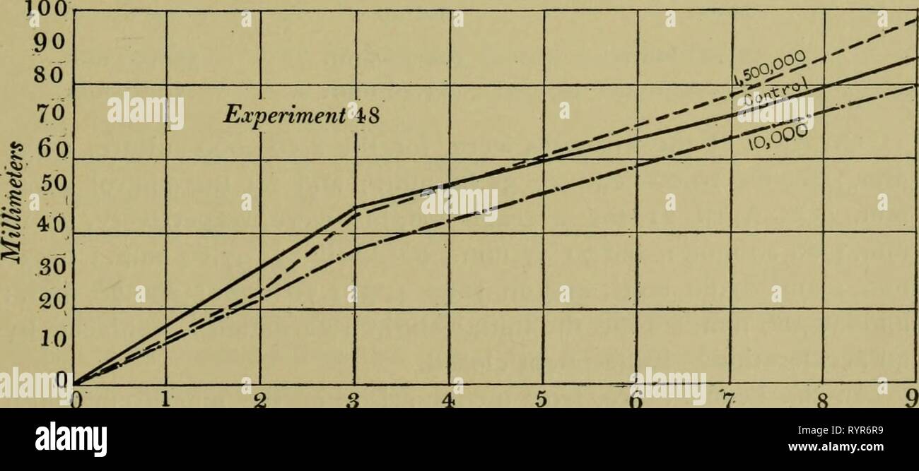 Effects of the rays of Effects of the rays of radium on plants . effectsofraysofr1908gage Year: 1908  EXPOSED WATER AND FRESHLY FALLEN RAIN 159 of the other two. On April 17 measurements of the heights of the seedHngs were recorded as follows : RaBr, RaBr, No. 1,500,000 X 10,000 X Control I 29.50 mm. 18.00 mm. 16.50 mm. 2 23.00 12.50 25.00 3 25.00 18.50 4-50 4 not up 23.00 15-50 5 25.00 not up 10.50 6 16.00 13.00 7-50 7 not up 13.00 5.00 8 12.00 20.00 118.00 mm. 15-50 130.50 mm. 100.00 mm. 21.75 ^'^^^' 16.86 mm.. 12.50 mm. The relative heights of the plants in the three cultures remained as ab Stock Photo