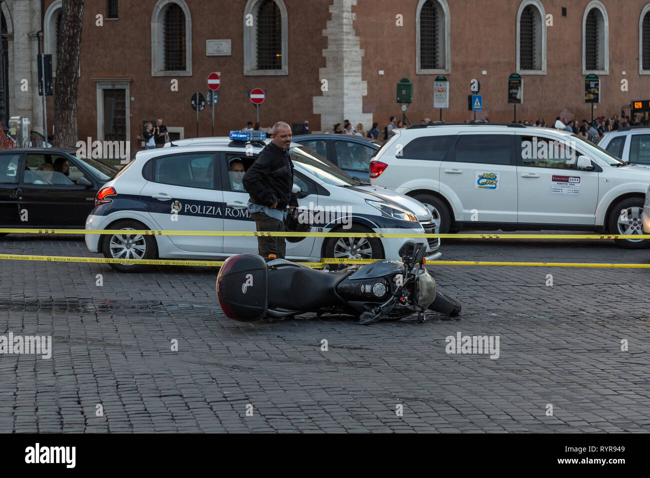 Scooter Accident in Rome Stock Photo