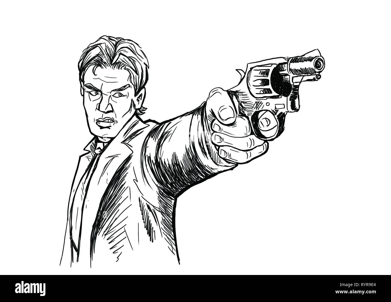 comic book character holding a gun illustration Stock Photo