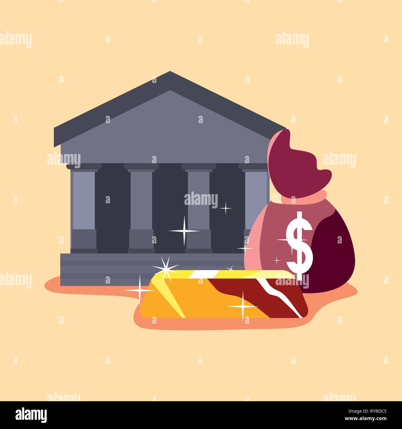 bank money bag gold bar economy success vector illustration Stock ...