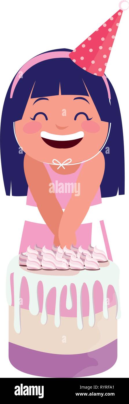 happy girl with birthday cake celebration vector illustration Stock ...