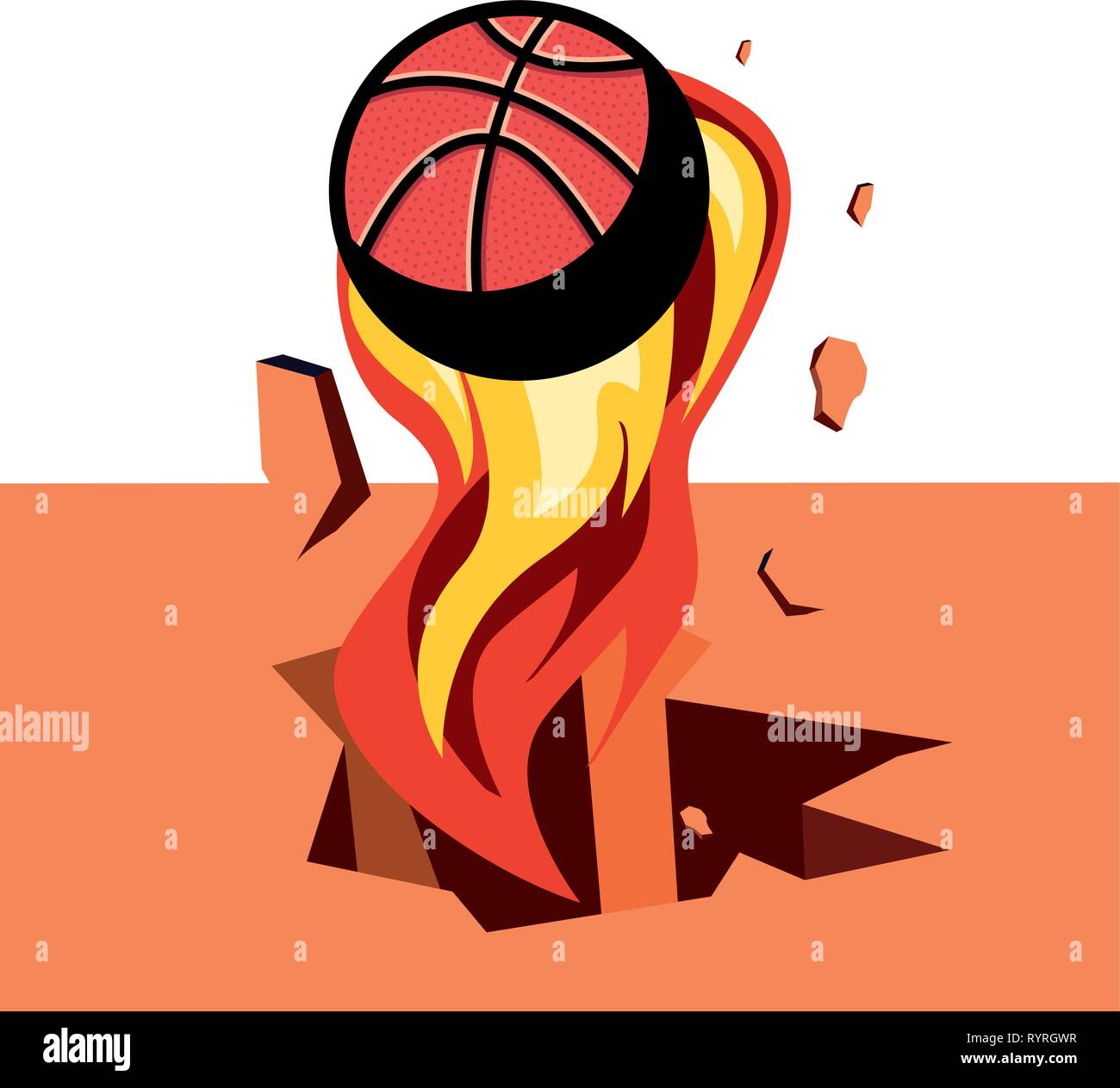 basketball ball enveloped in fire flames vector illustration Stock Vector
