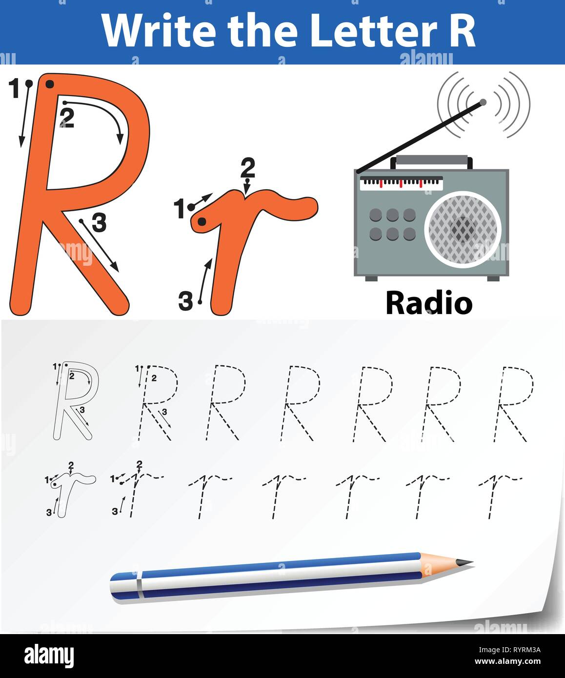 Letter R tracing alphabet worksheets illustration Stock Vector Image ...