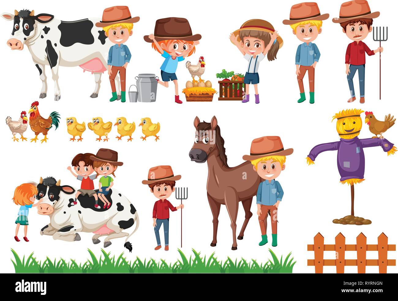 Set of farmer element illustration Stock Vector