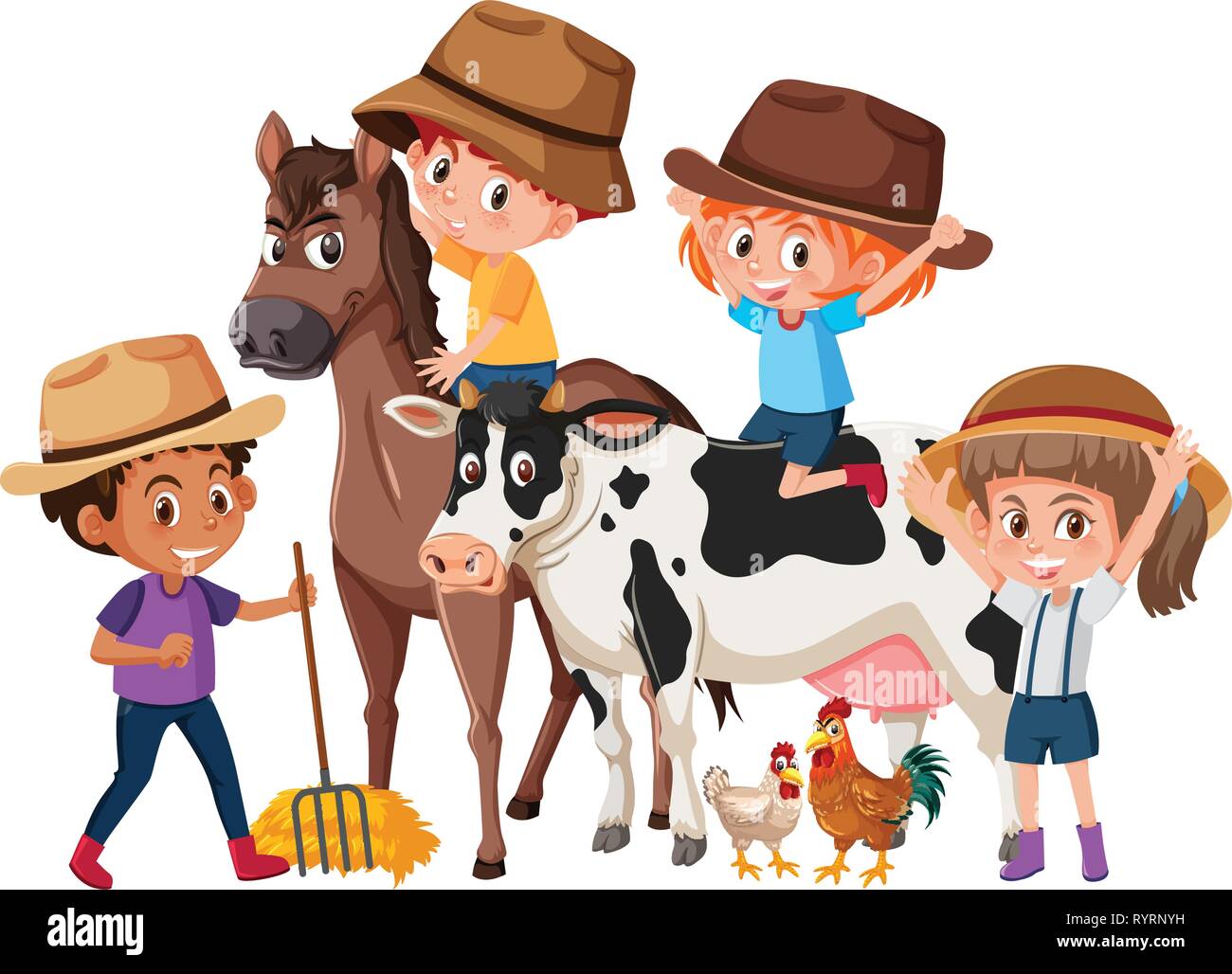 Children with farm animals illustration Stock Vector Image & Art - Alamy