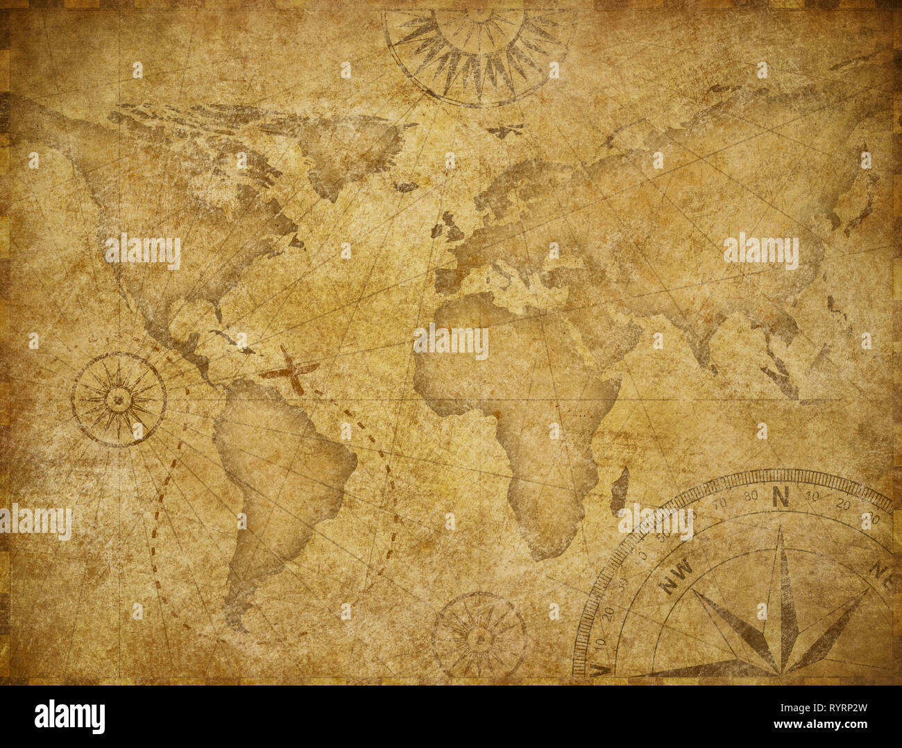 Old world exploration map based on image furnished by NASA Stock Photo