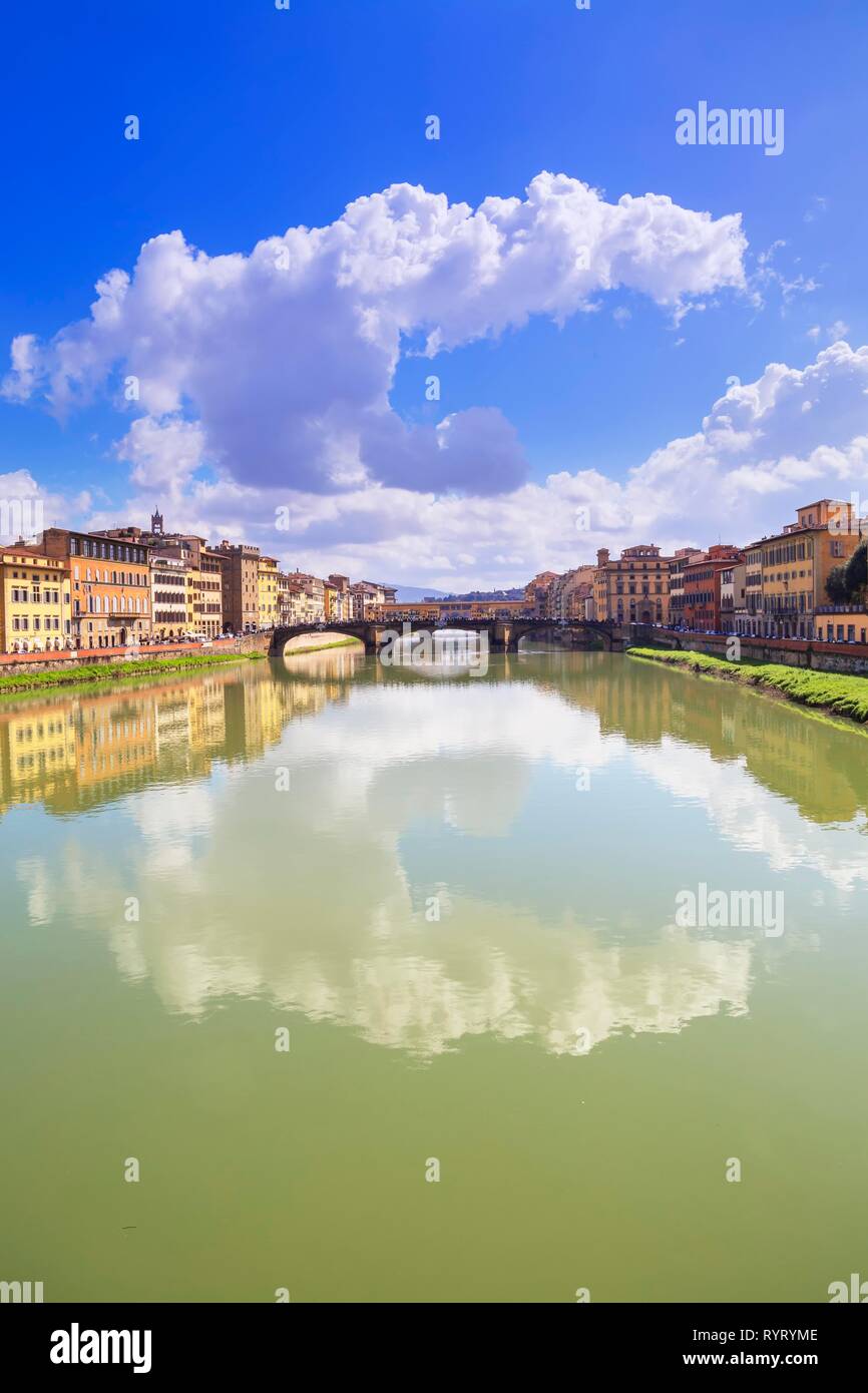 Arno river with bridges Ponte Santa Trinita and Ponte Vecchio, Florence, Tuscany, Italy Stock Photo