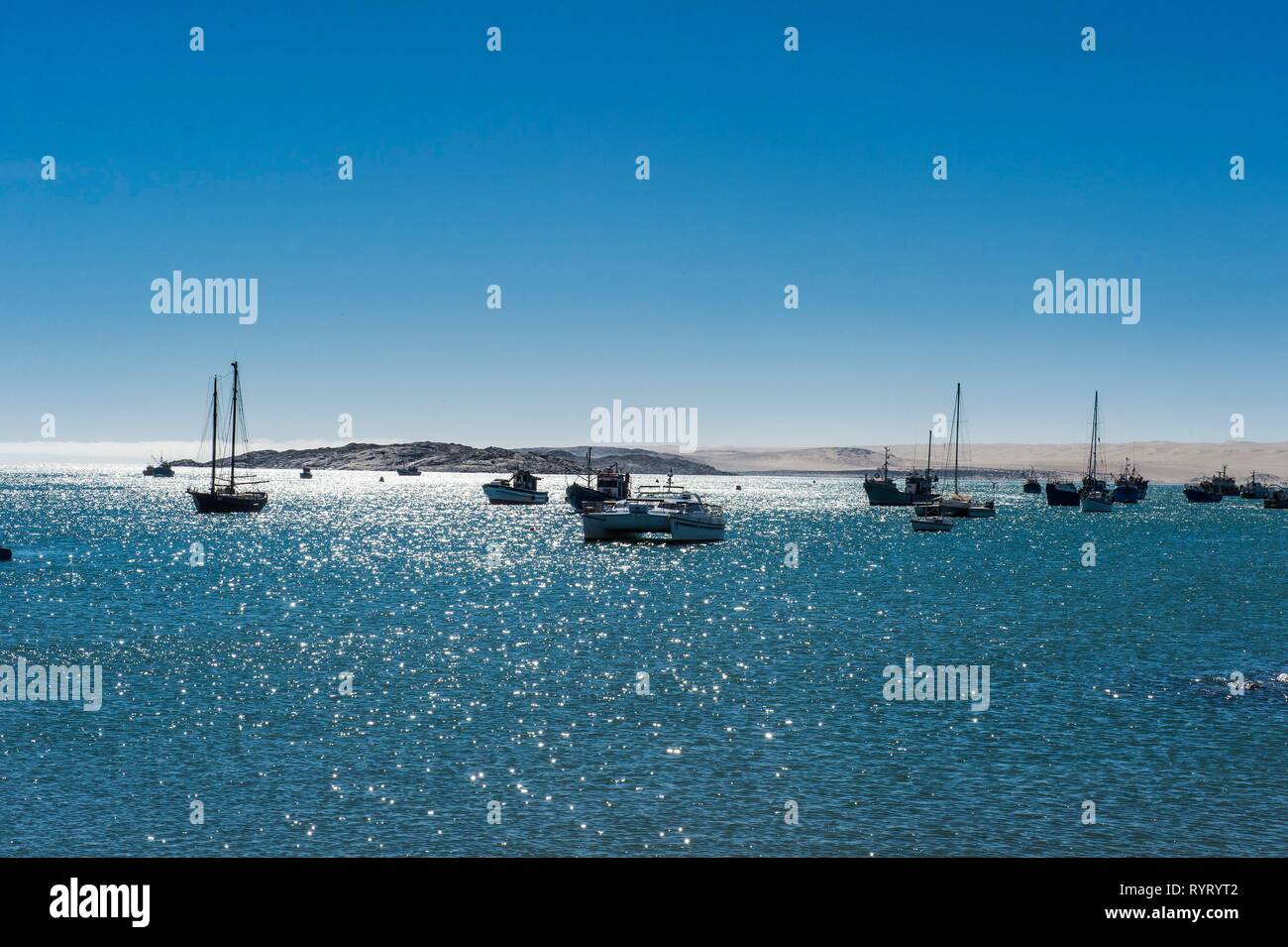 Fishing boats in the harbour of Lüderitz, Namibia Stock Photo